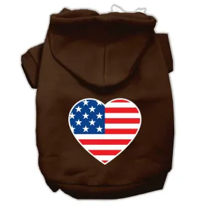 American Flag Heart Screen Print Pet Hoodies Brown Size XL (16)