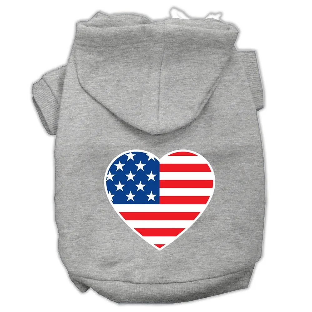 American Flag Heart Screen Print Pet Hoodies Grey Size Lg (14)