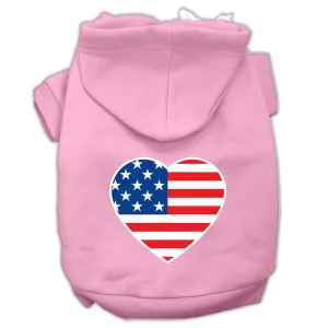 American Flag Heart Screen Print Pet Hoodies Light Pink Size Xs (8)