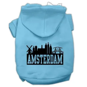 Amsterdam Skyline Screen Print Pet Hoodies Baby Blue Size Xs (8)