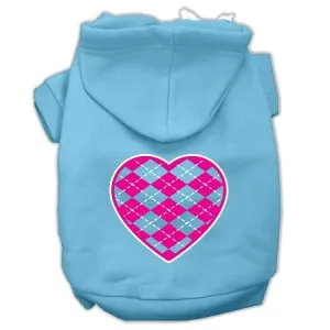 Argyle Heart Pink Screen Print Pet Hoodies Baby Blue Size Sm (10)