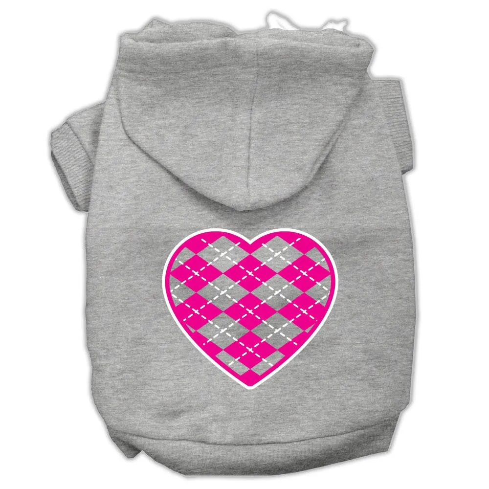 Argyle Heart Pink Screen Print Pet Hoodies Grey Size Xs (8)