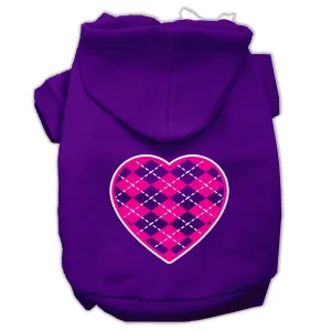 Argyle Heart Pink Screen Print Pet Hoodies Purple Size XS (8)