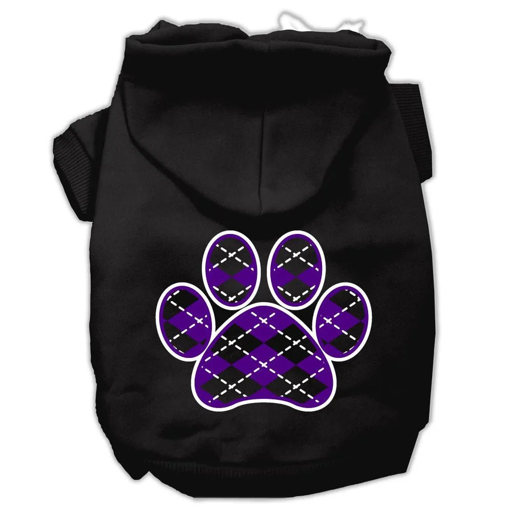 Argyle Paw Purple Screen Print Pet Hoodies Black Size XS (8)