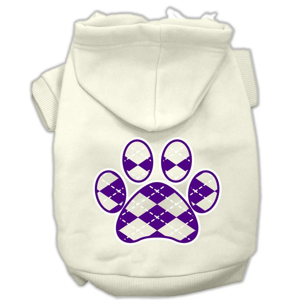 Argyle Paw Purple Screen Print Pet Hoodies Cream Size M (12)