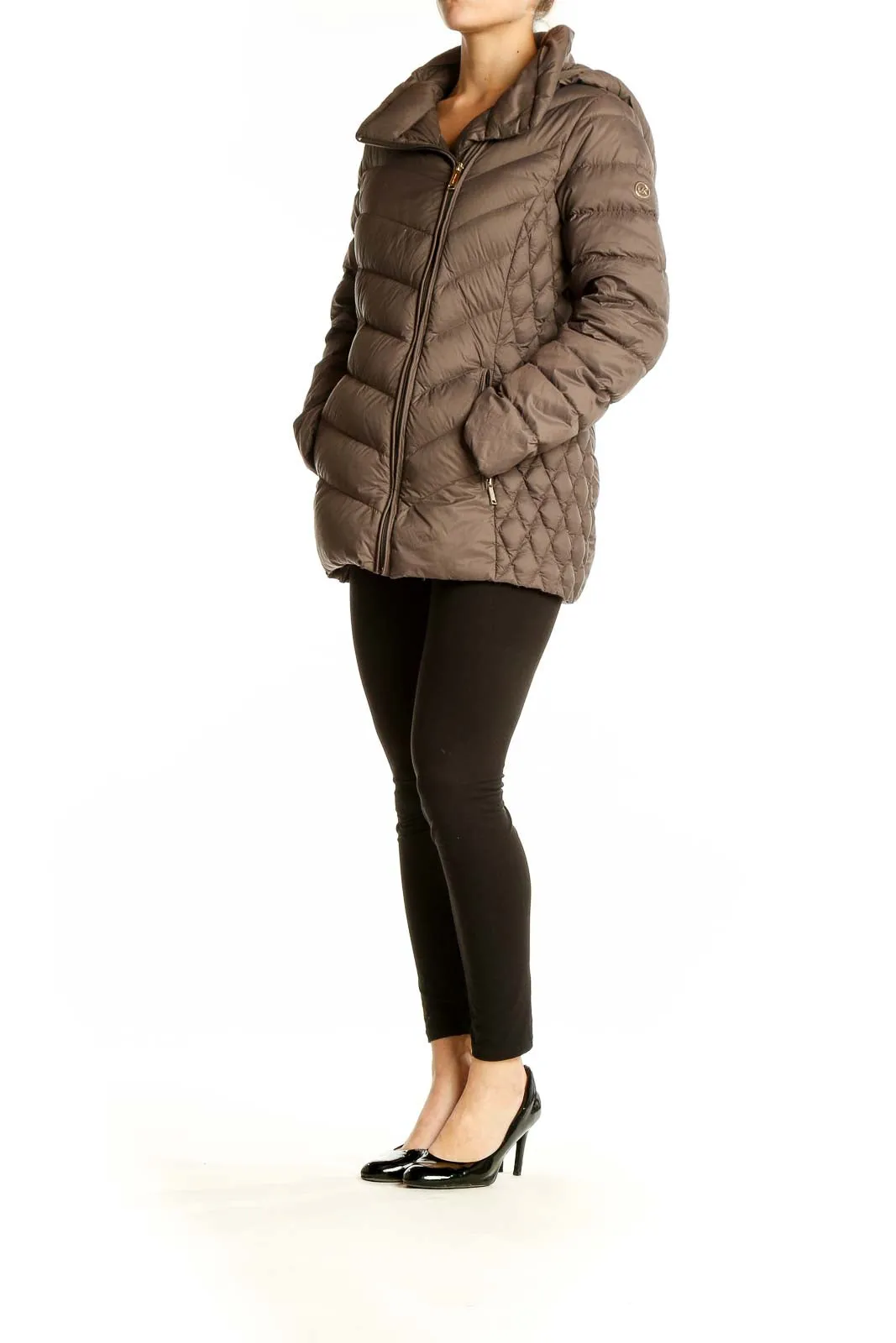 Brown Quilted Nylon Puffer Jacket