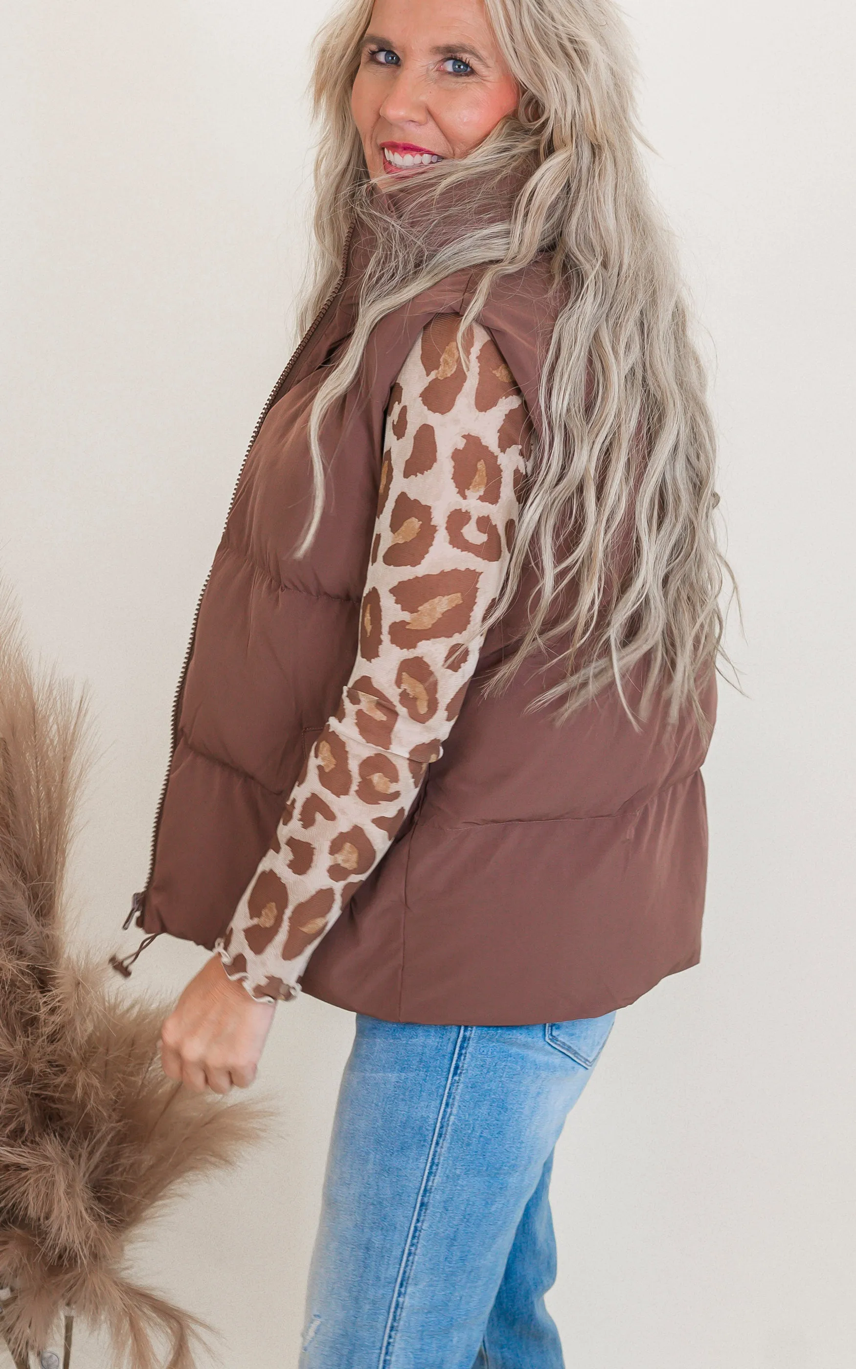 Brown Sleeveless Puffer Vest