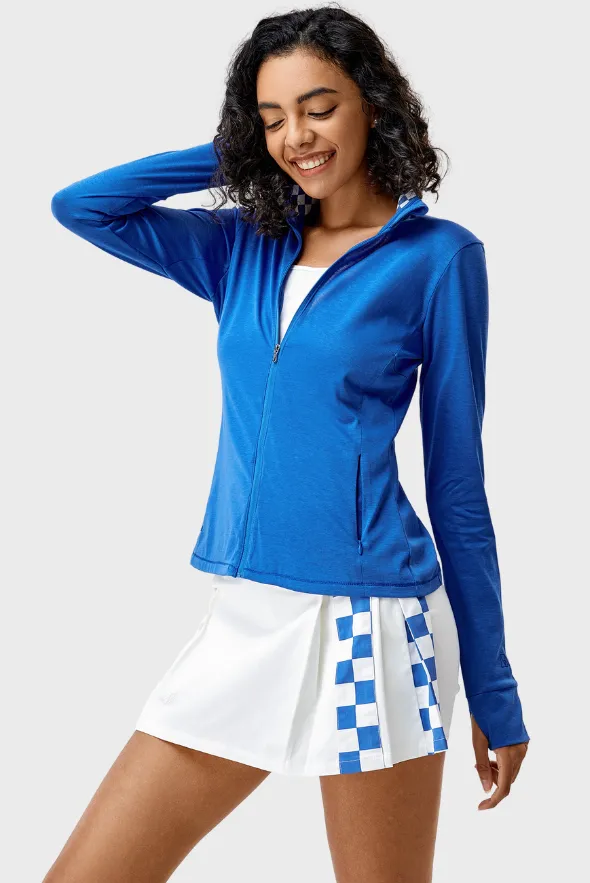 Checker Full-Zipper Long sleeves Top