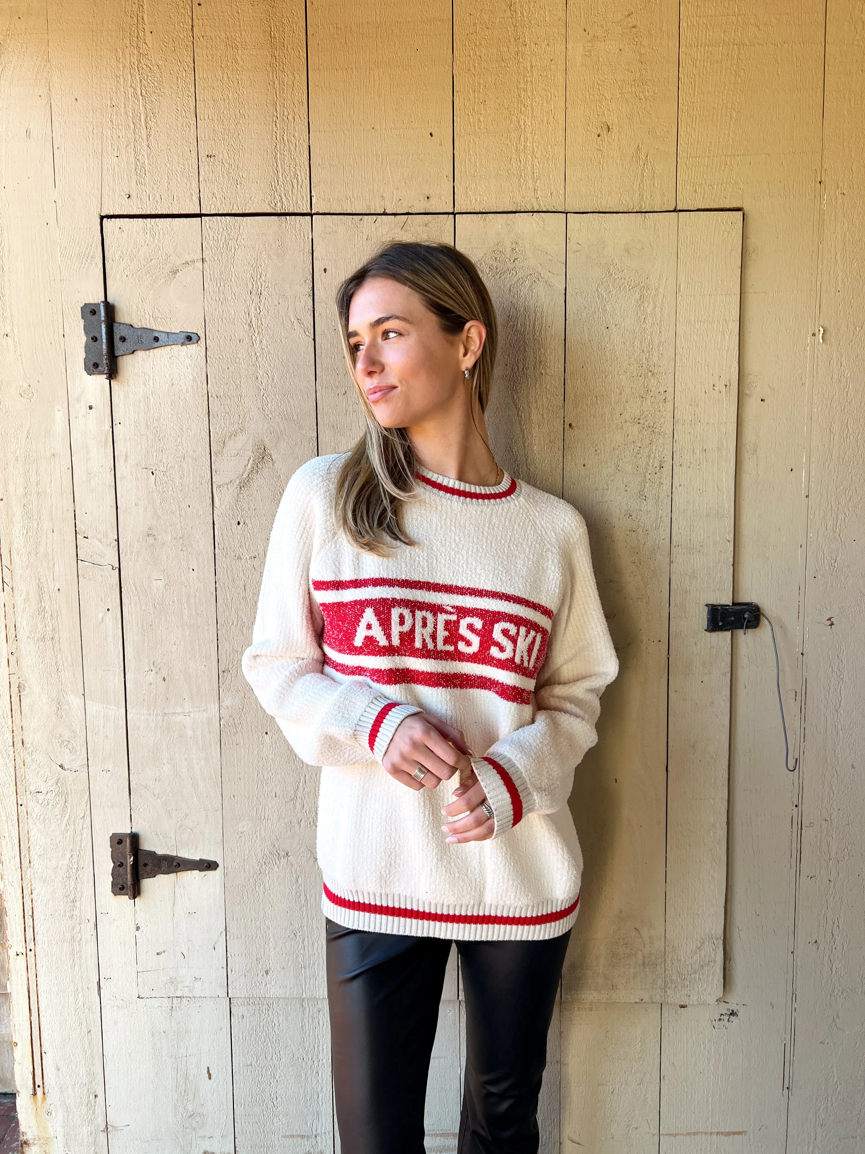 COZYCHIC COTTON APRES PULLOVER SWEATER - CREAM/RED