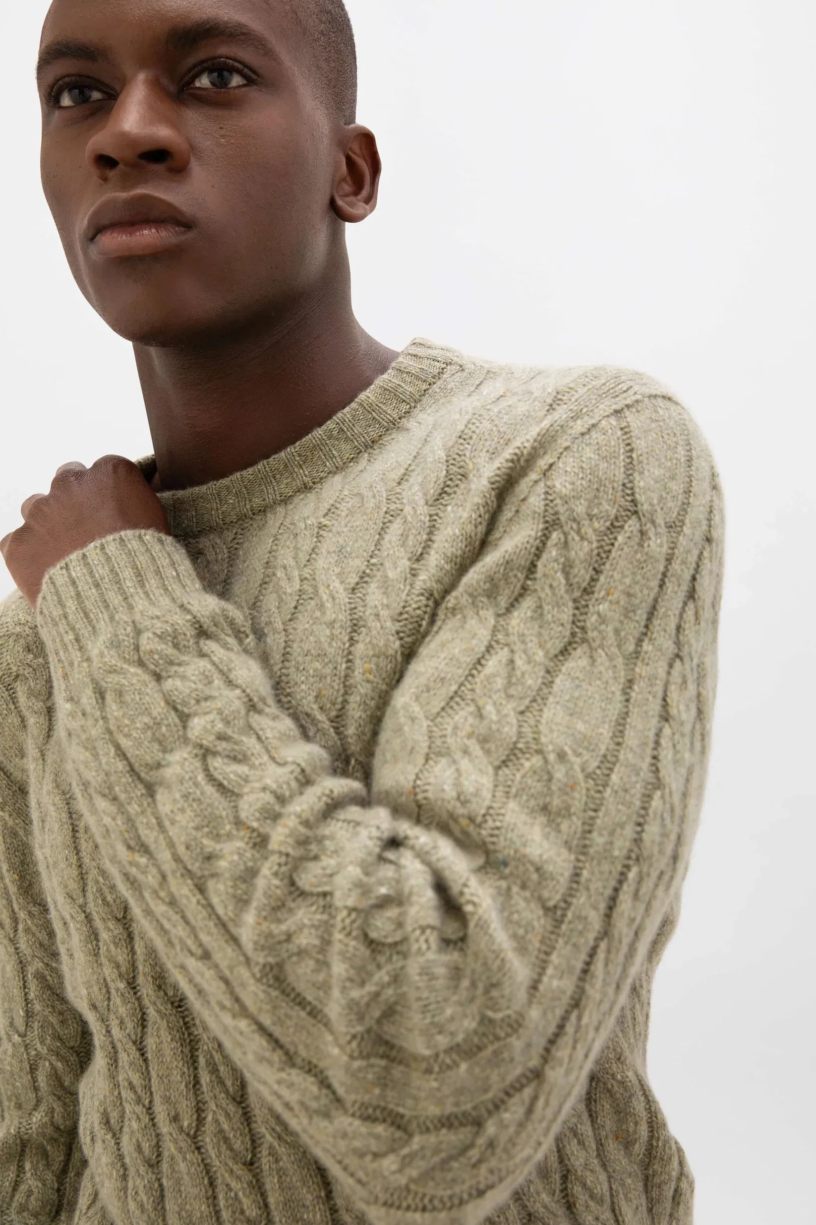 Donegal Cashmere Cable Knit Sweater - Light Green