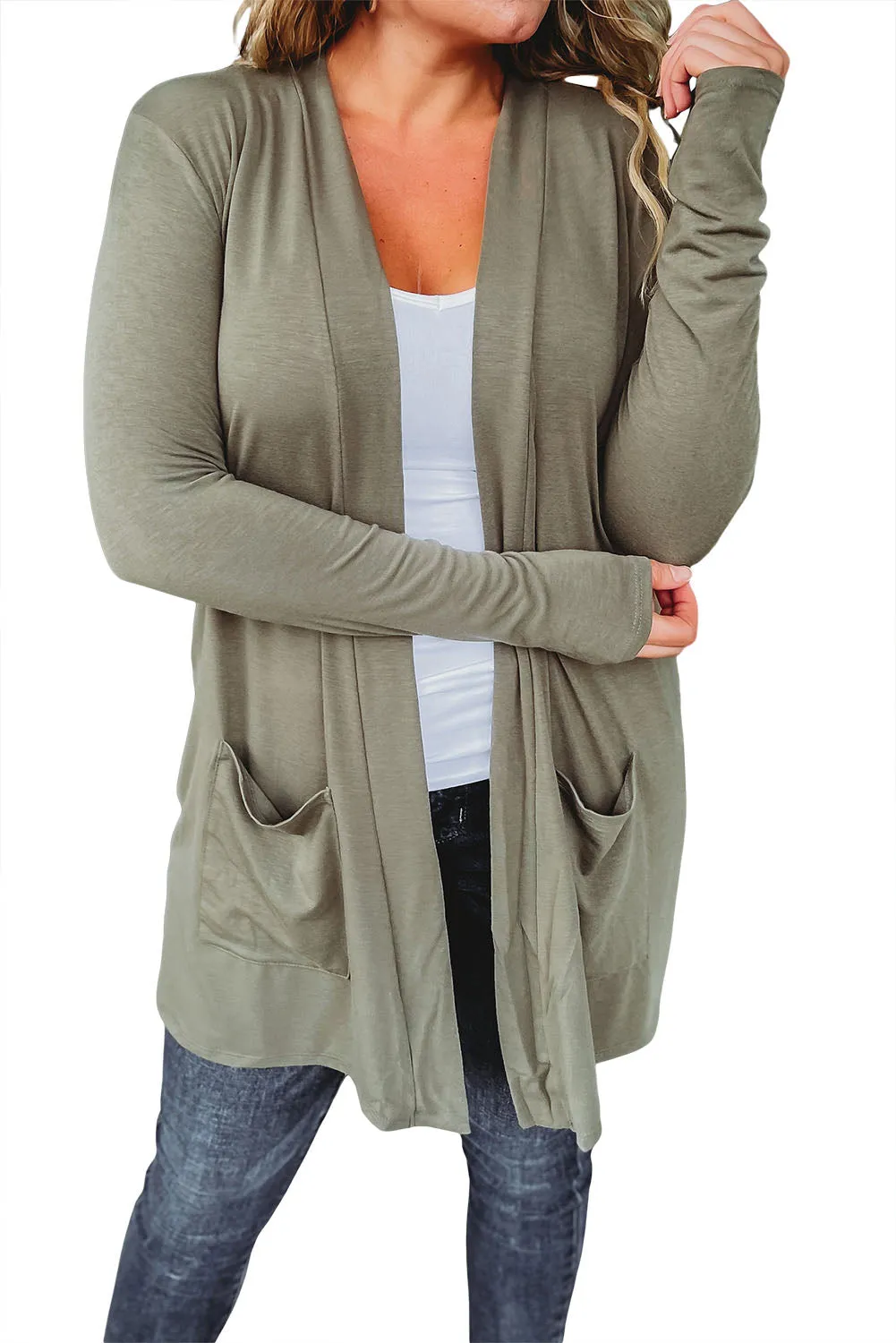 Draped Open Front Cardigan w/Pockets