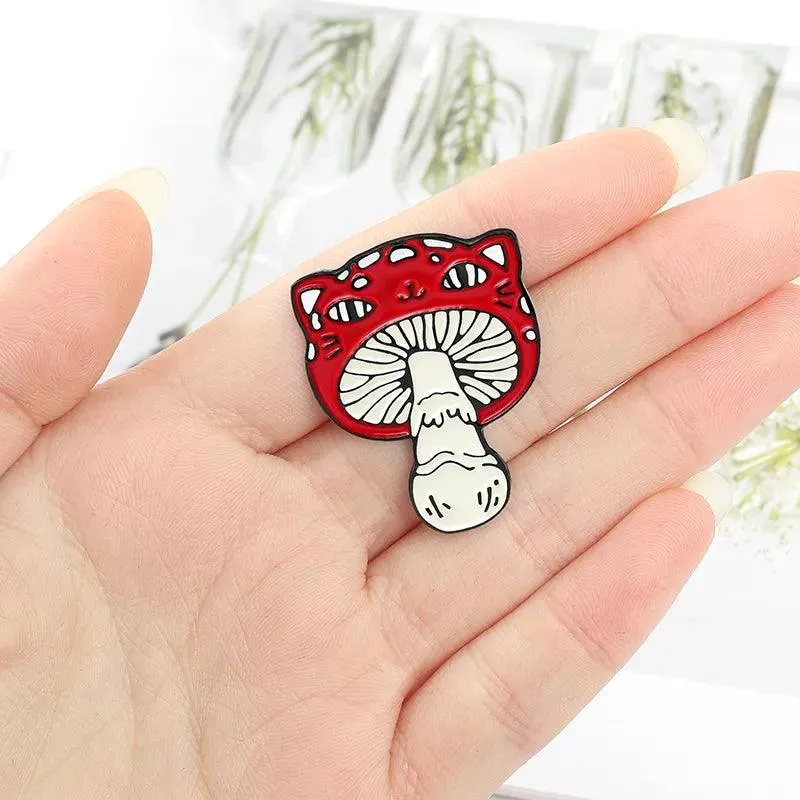 Feline Face Mushroom Pin