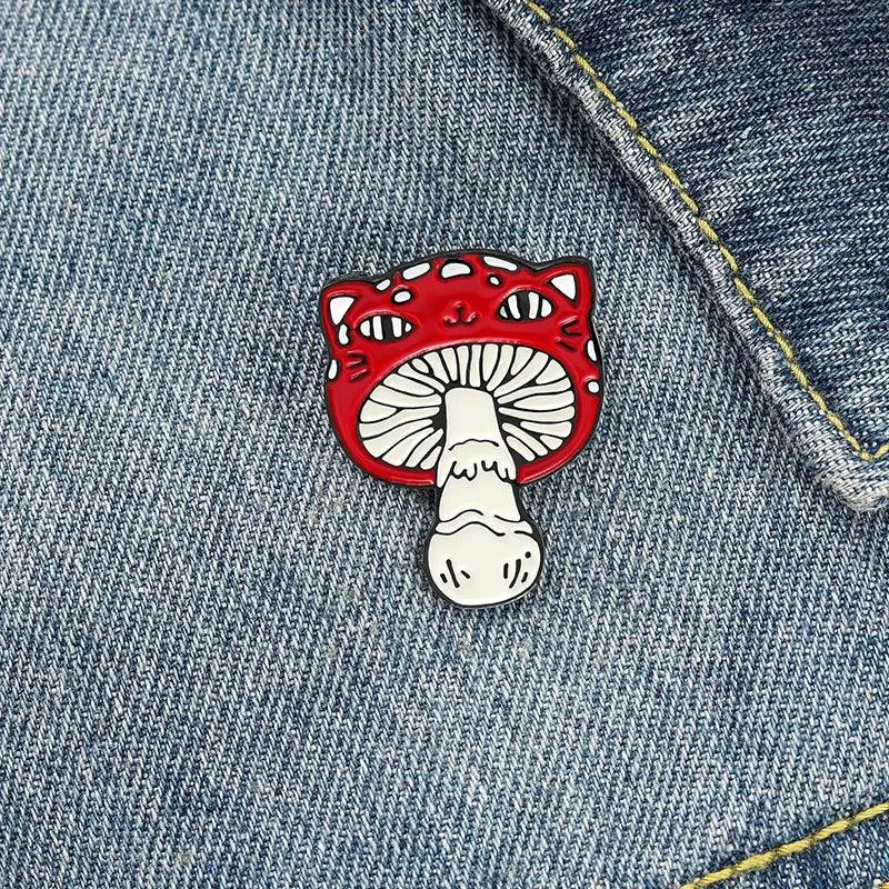 Feline Face Mushroom Pin