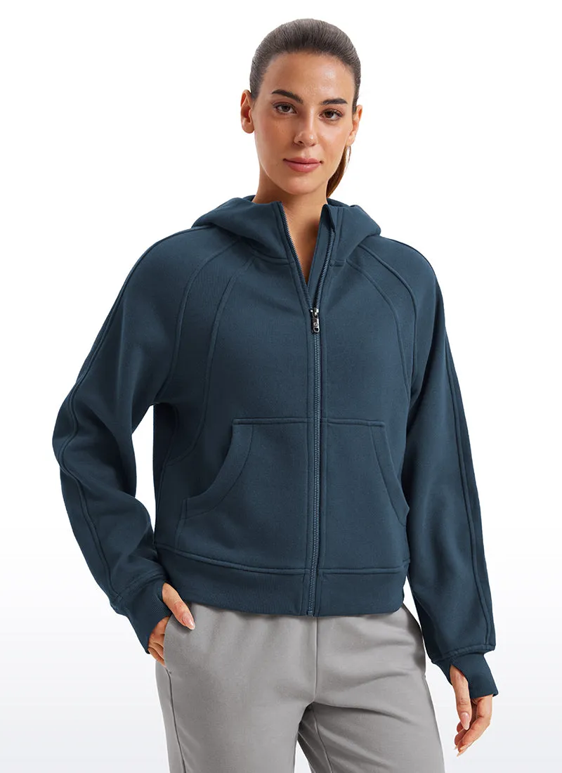 Fleece Lined Full Zip Hoodies with Thumb Holes