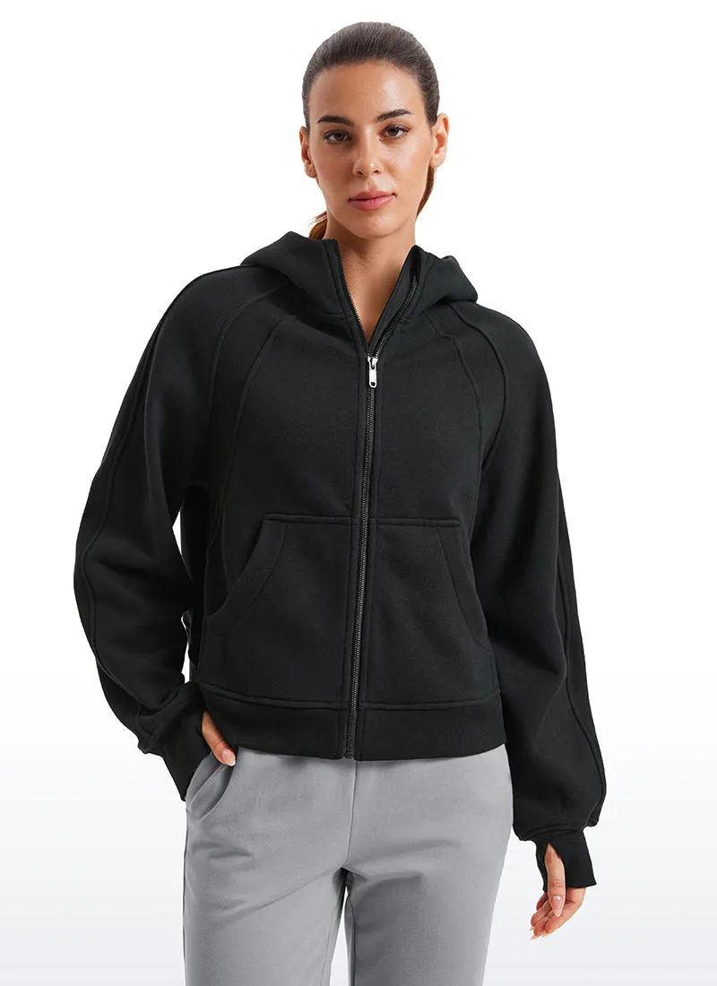 Fleece Lined Full Zip Hoodies with Thumb Holes