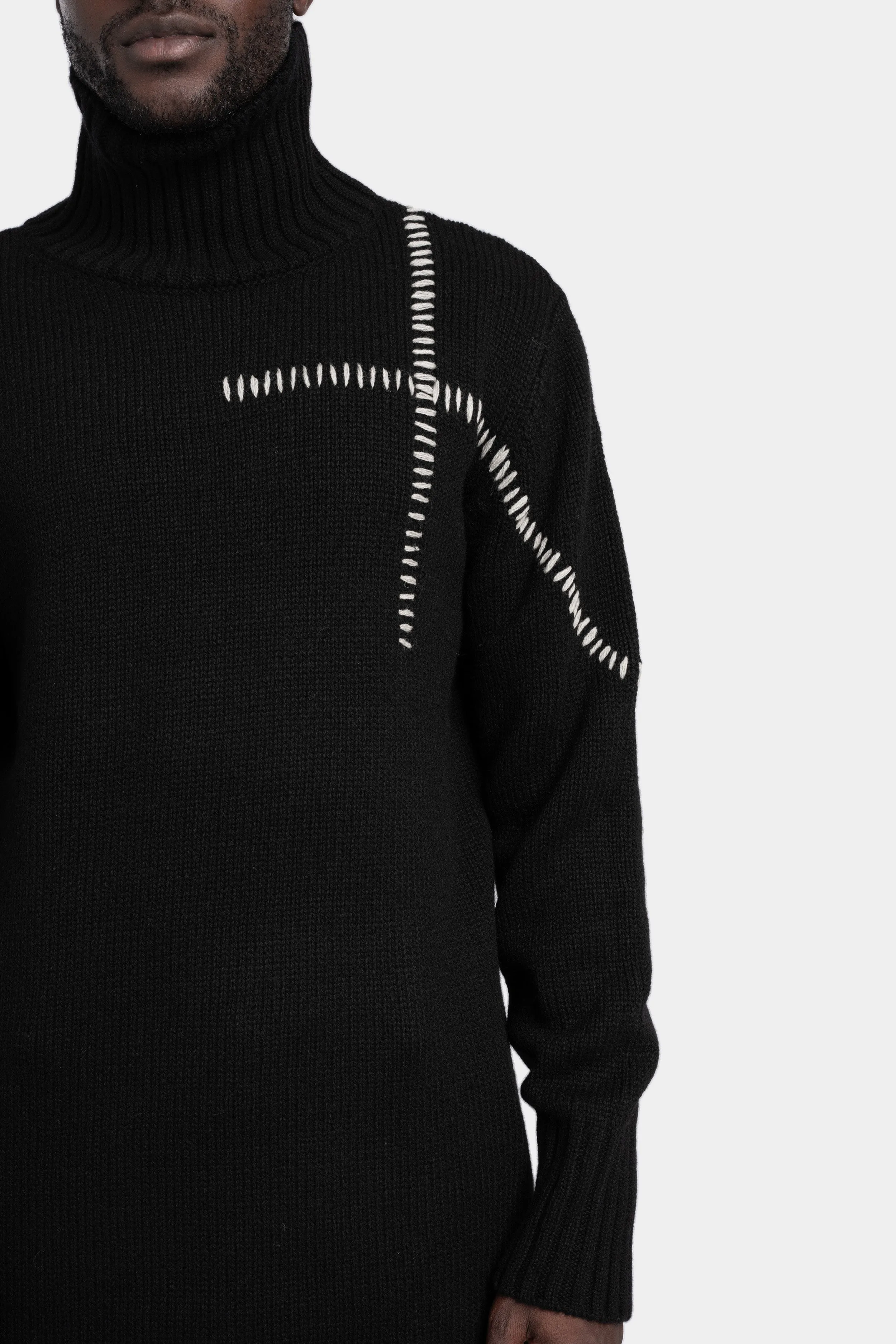 High neck scar-stitch detail knit sweater