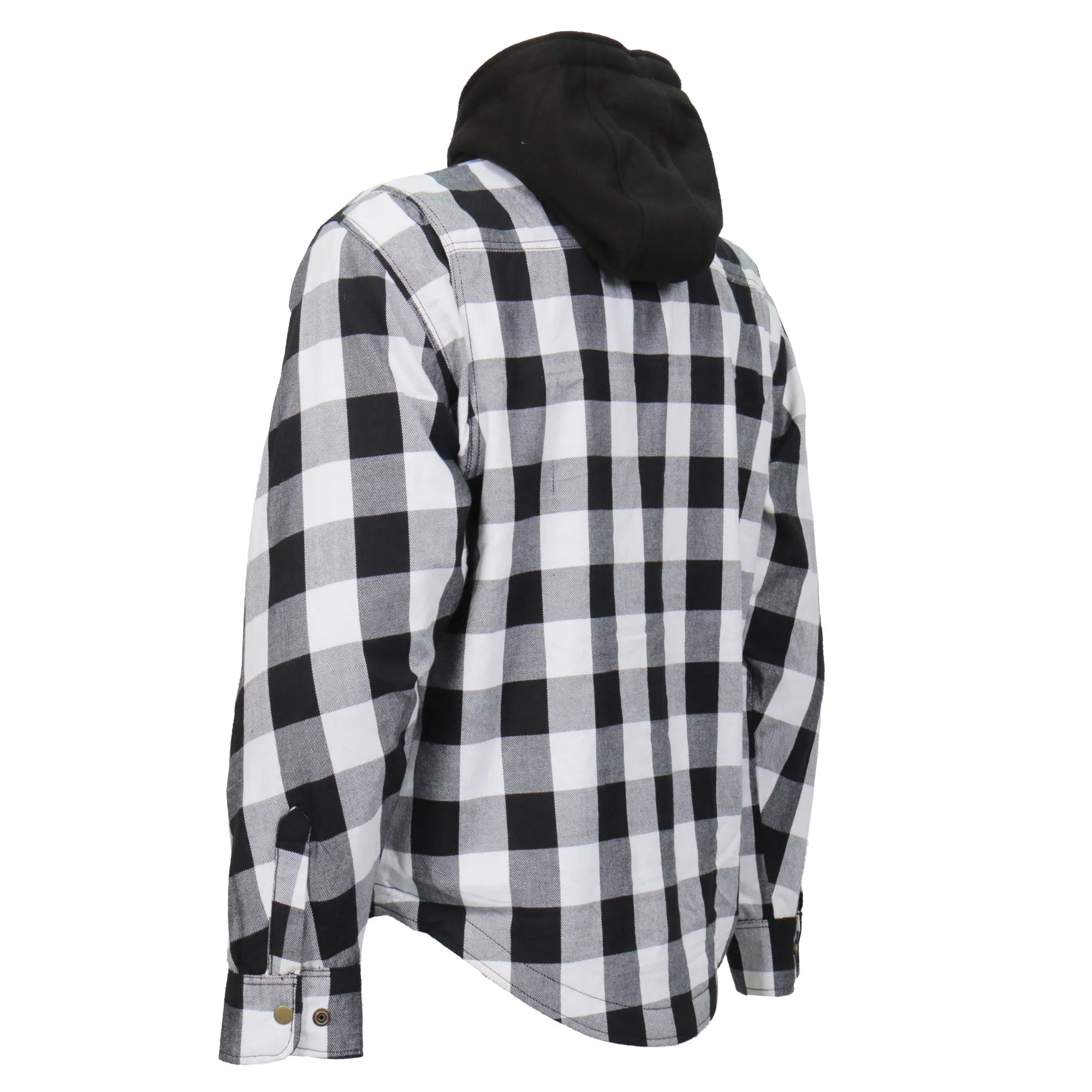 Hot Leathers JKM3006 Men’s Motorcycle Black and White Hooded Armored Flannel Biker Jacket