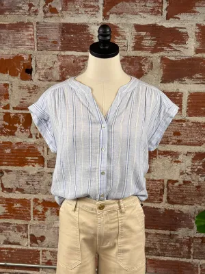 Jenna Button Up Top in Light Blue Stripe