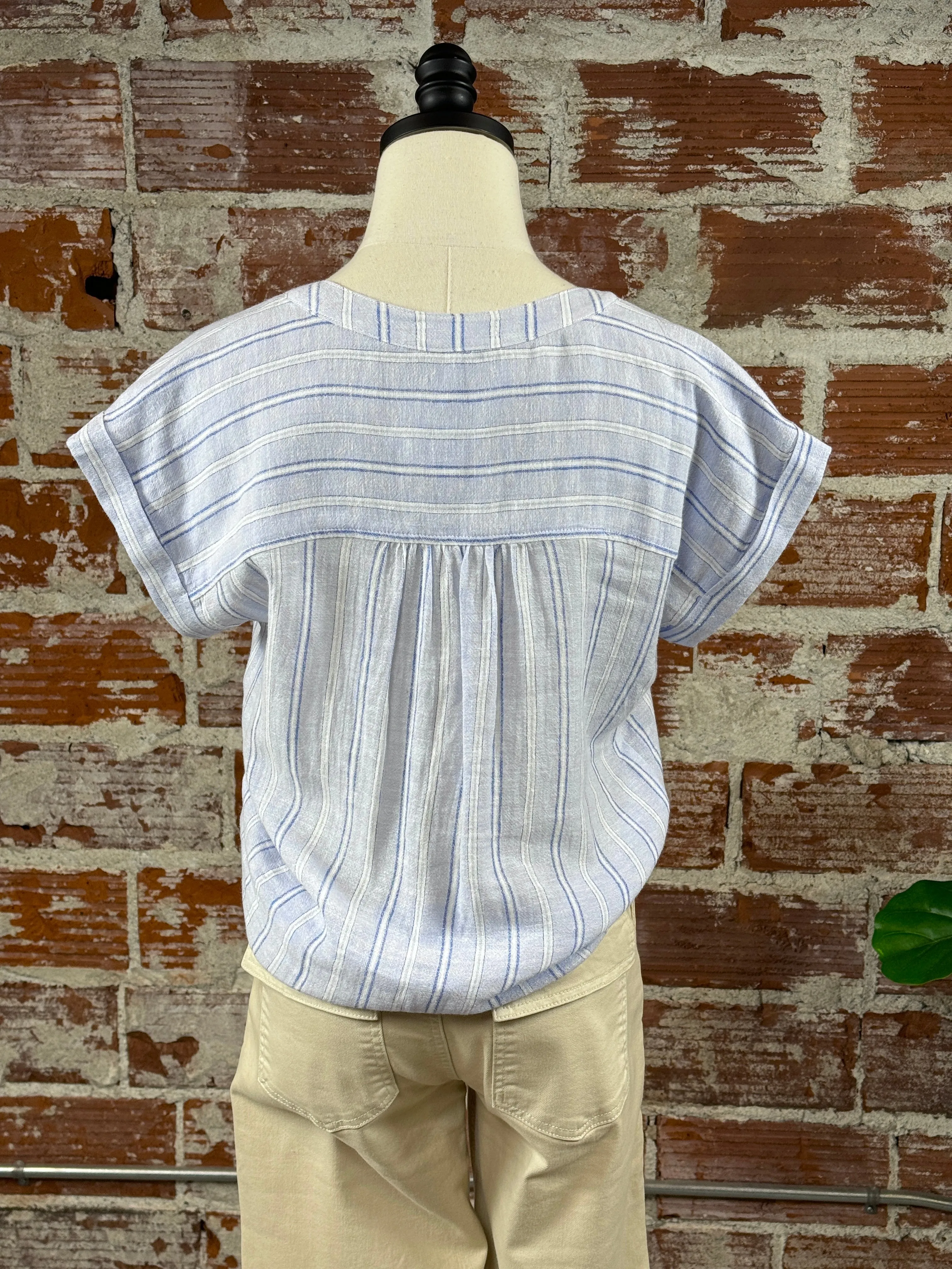 Jenna Button Up Top in Light Blue Stripe