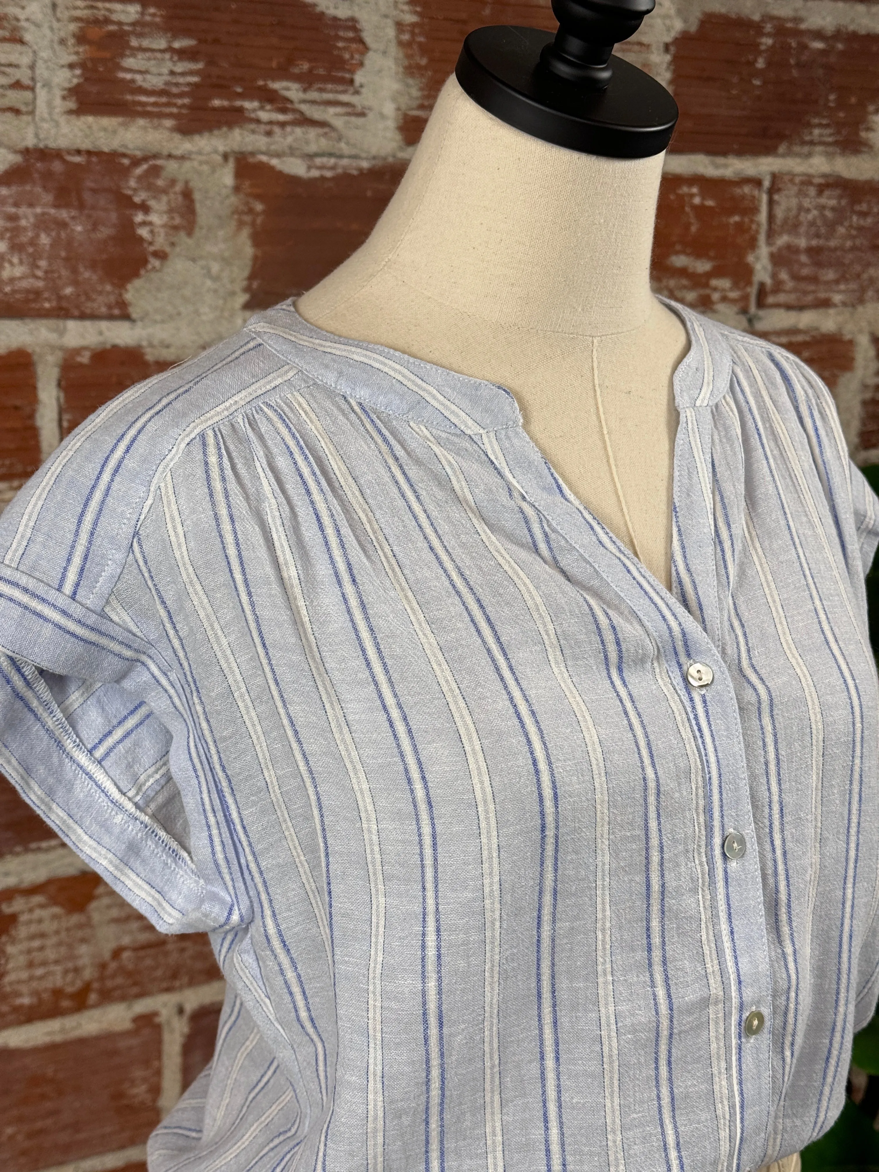 Jenna Button Up Top in Light Blue Stripe