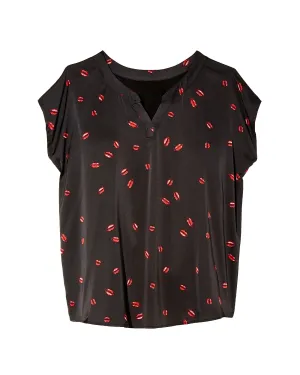 Katrina Mixed Media Short Sleeve Blouse | Black / Red