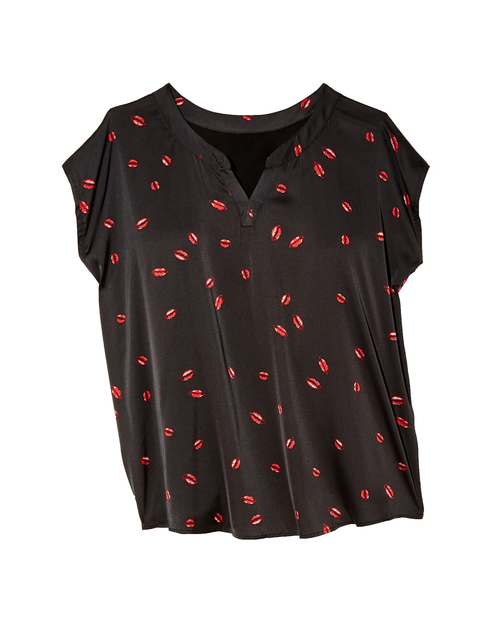 Katrina Mixed Media Short Sleeve Blouse | Black / Red