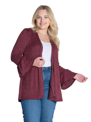 Knit Bell Sleeve Plus Size Open Cardigan