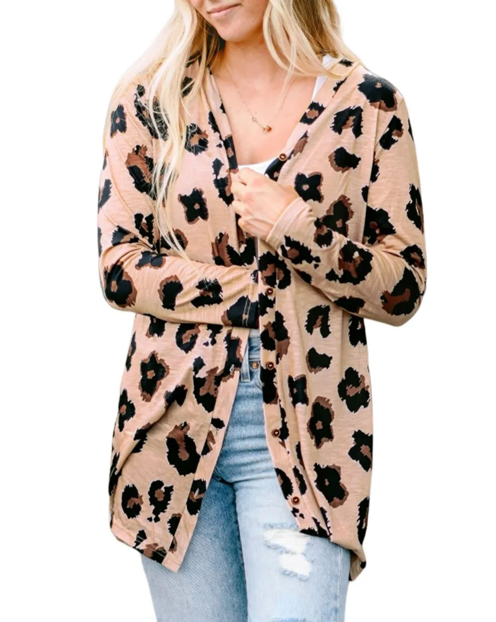 Leopard Open Front V-Neck Cardigan