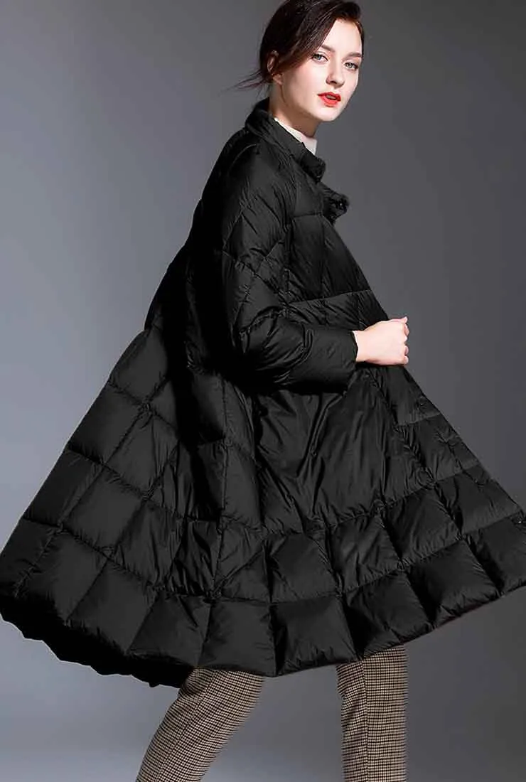 Loose Scarf Collar Long Down Puffer Coat