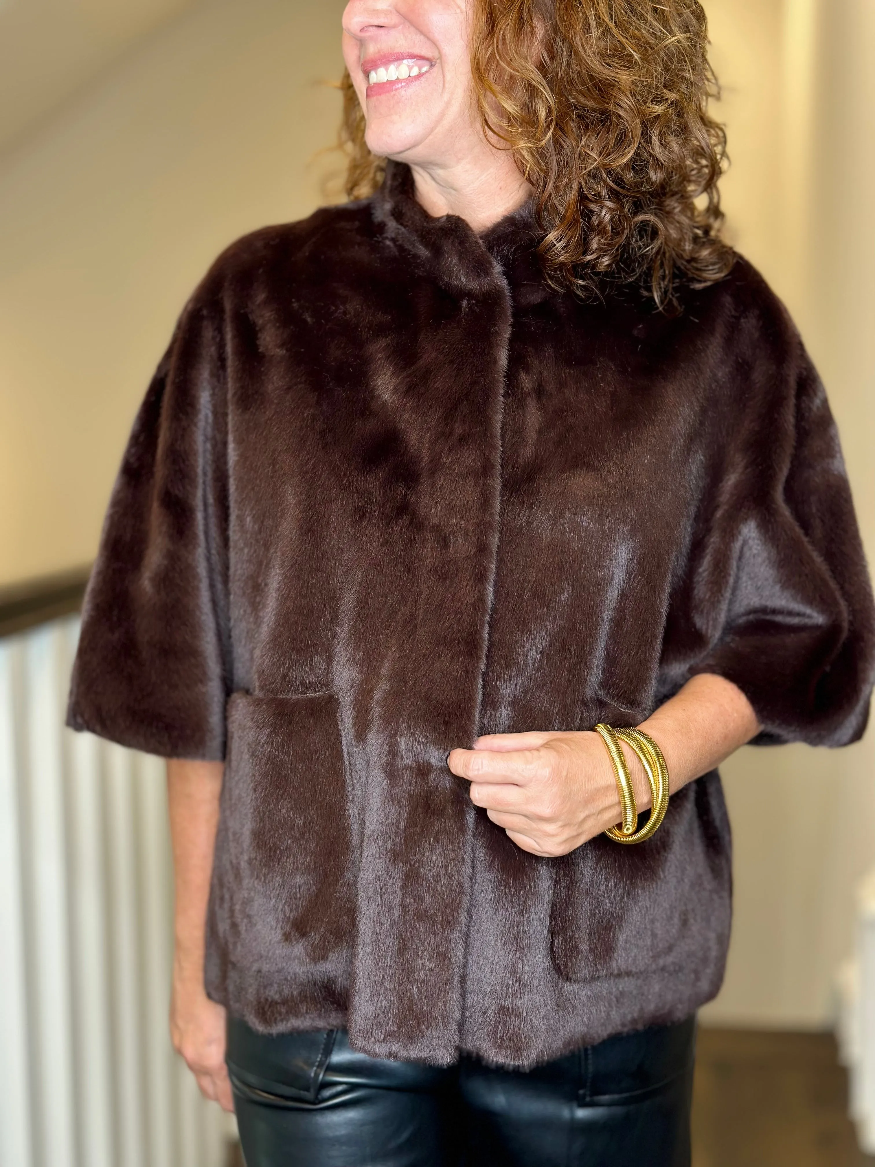 Love Token Violet Topper Faux Fur Jacket in Brown