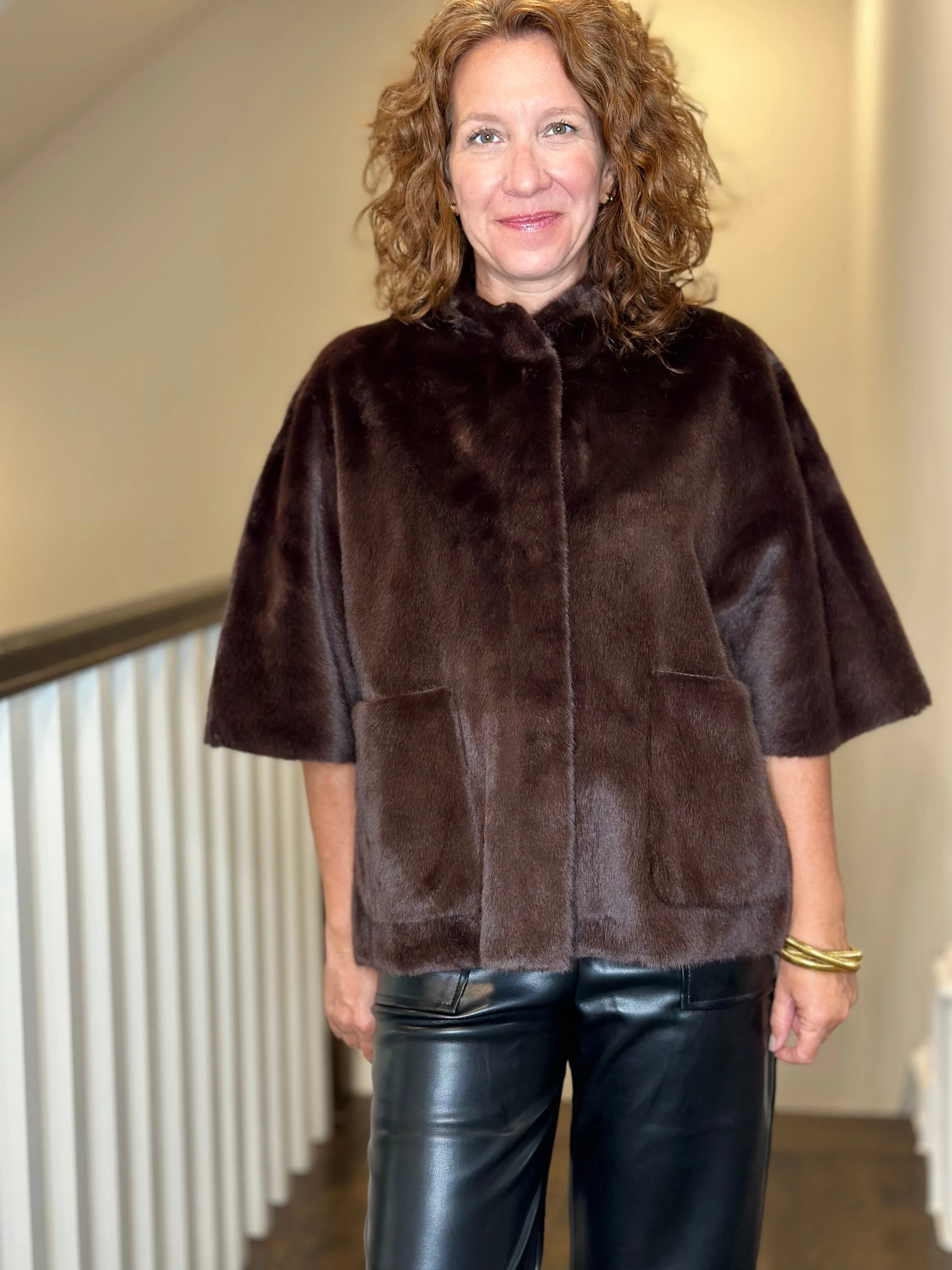 Love Token Violet Topper Faux Fur Jacket in Brown