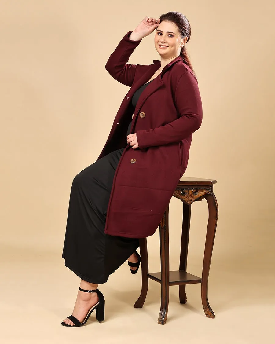 Maroon Solid Double Breatsed Coat