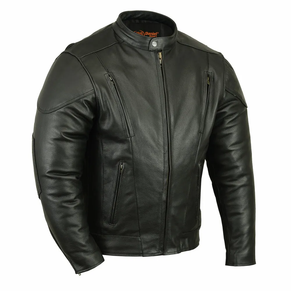 Men's Vented Club Leather Jacket with Plain Sides