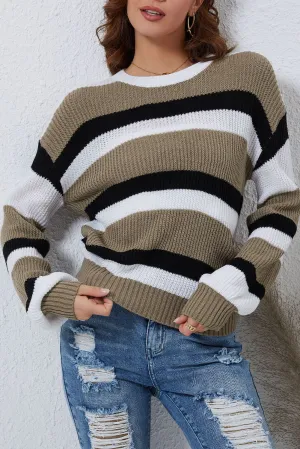 NEW! Striped Crew Neck Knit Sweater