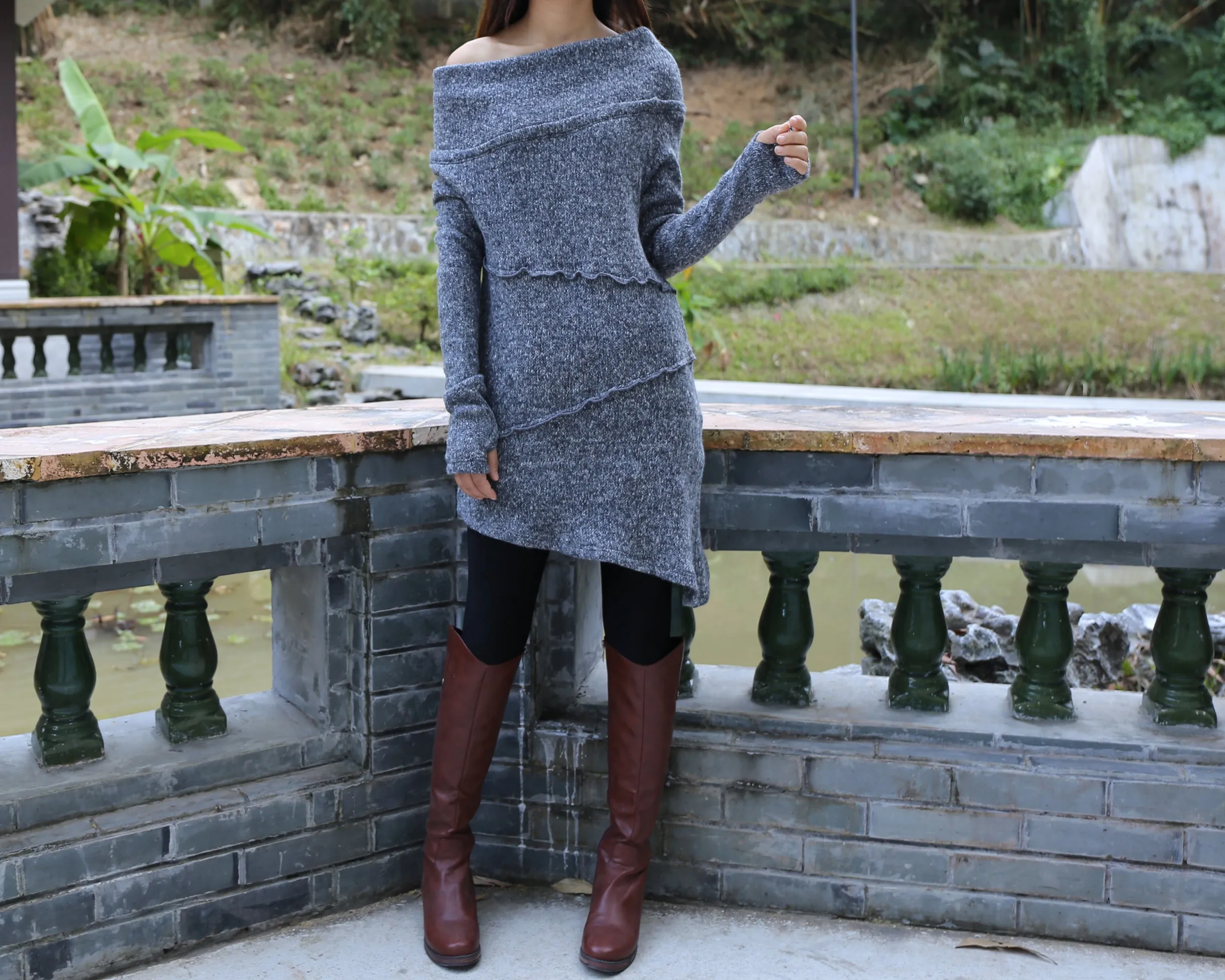 off shoulder sweaters, Cowl neck sweater, tunic dress, Pullover sweater, oversized sweaters with thumb holes, long sweaters (Y1112)