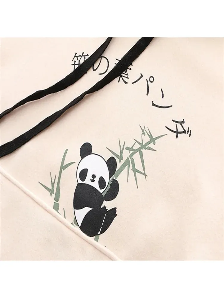 Panda Print Kawai Cute Women Hoodies Drawstring Cotton Hooded Sweatshirt Winter Sweet Style Long Sleeve Korean Ladies Tops