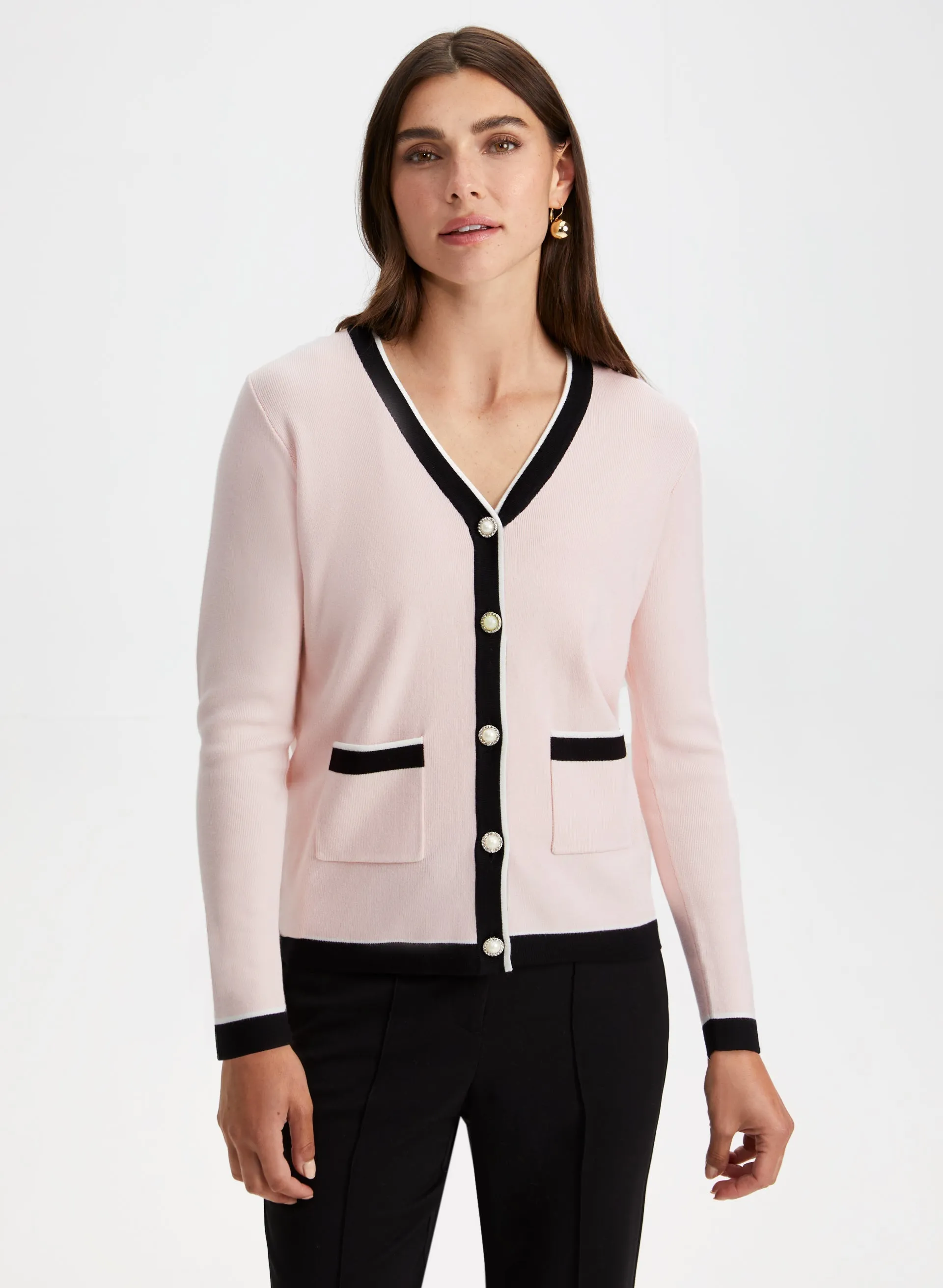 Pearl Button Two-Tone Cardigan