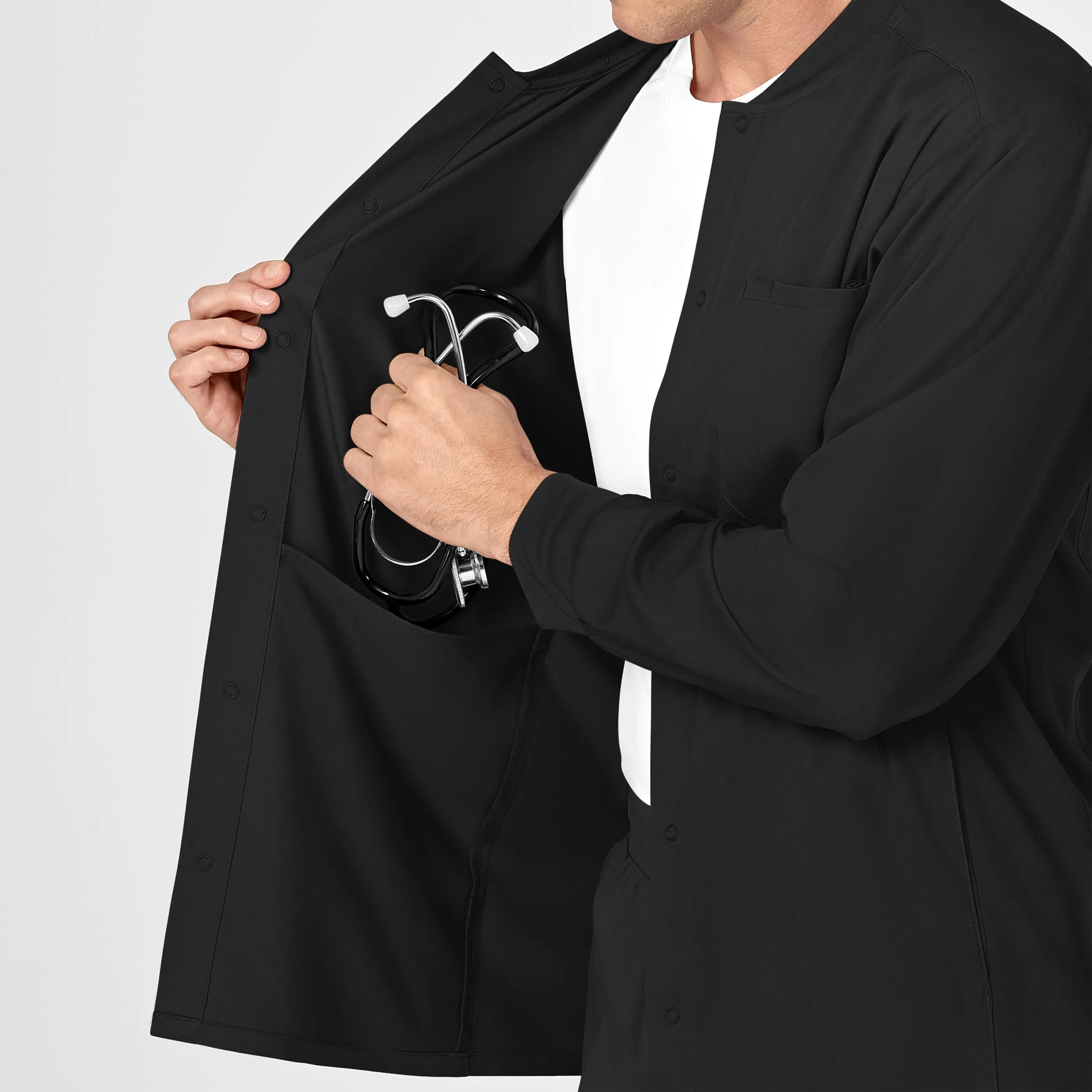 PRO Men's Snap Front Scrub Jacket - Black