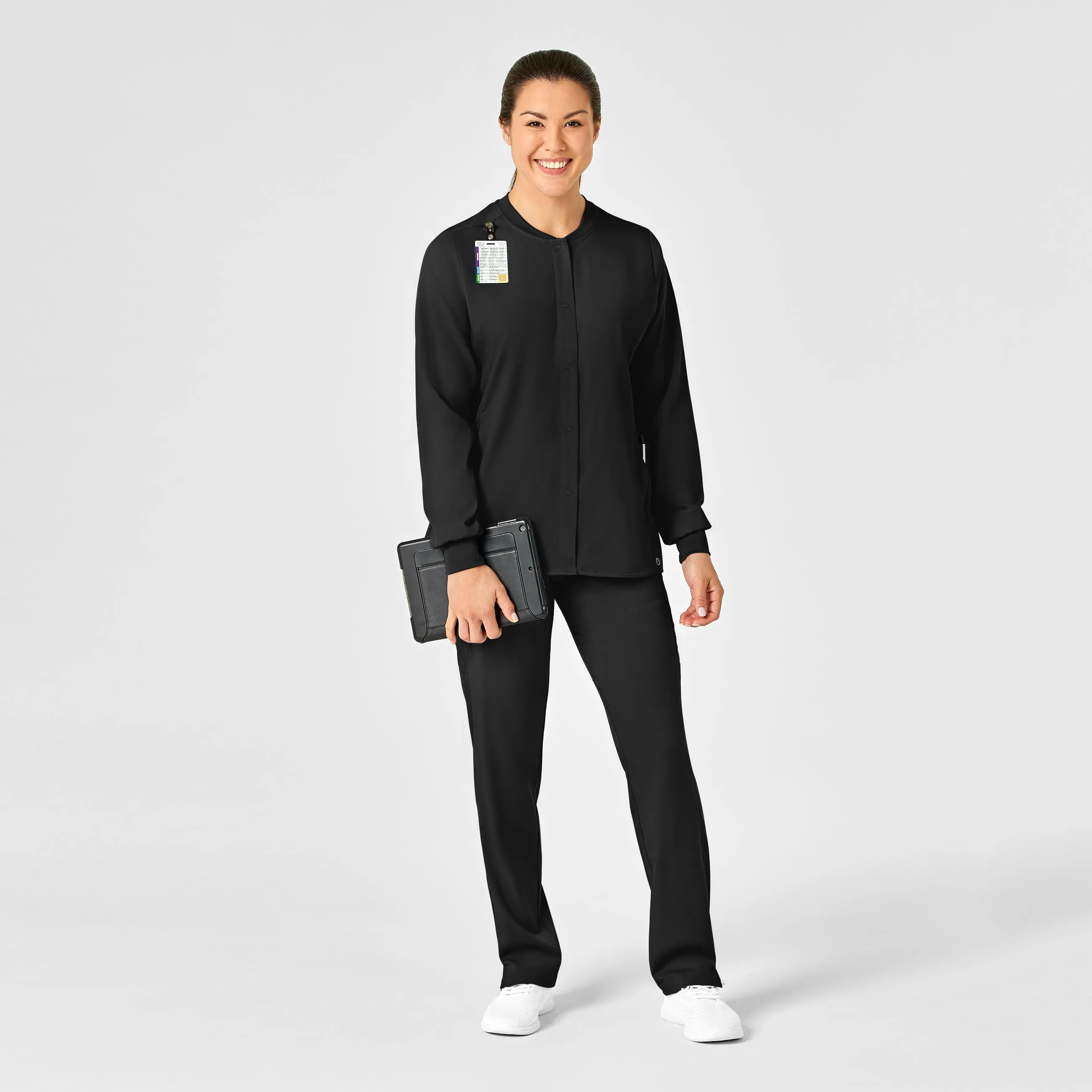 PRO Women's Snap Front Scrub Jacket - Black