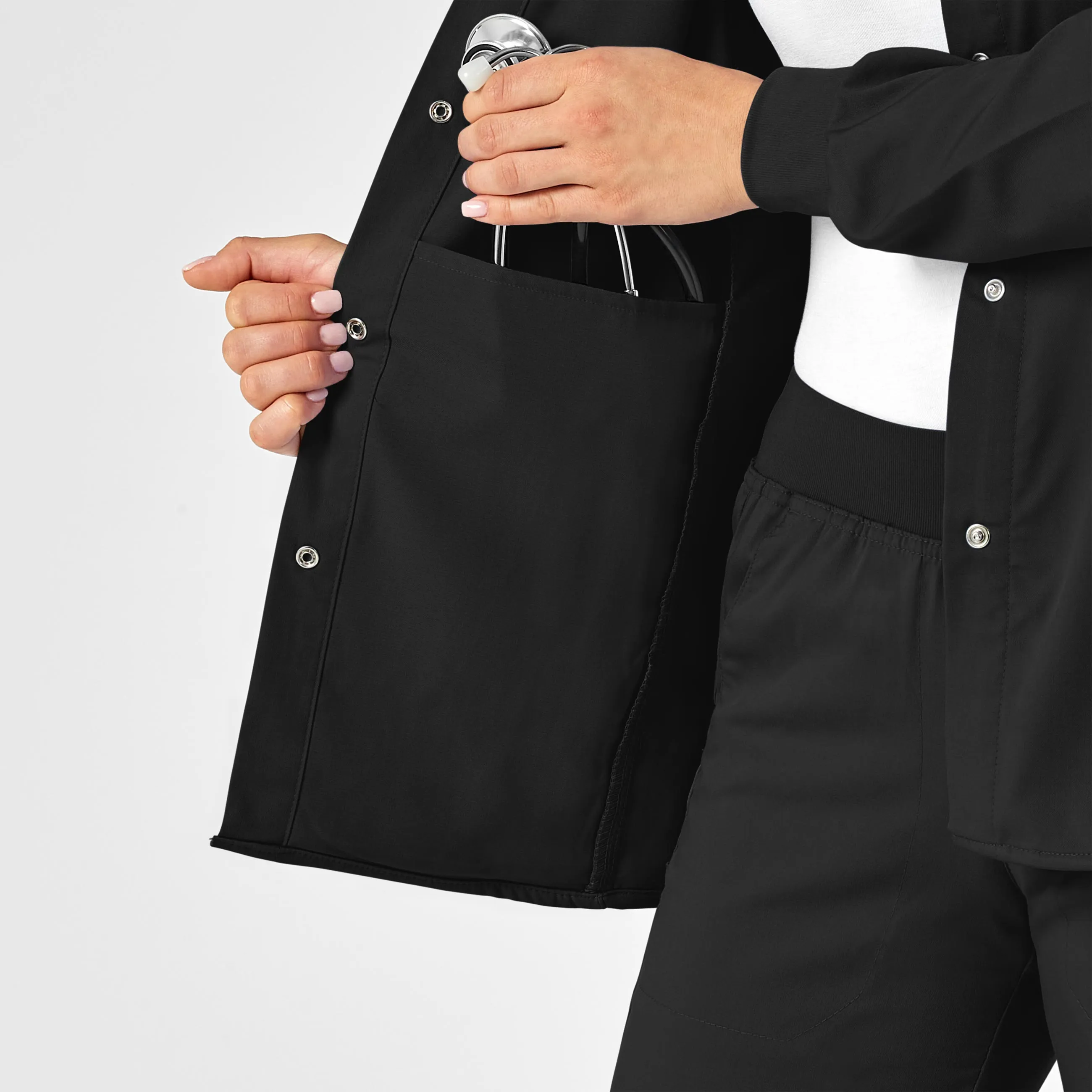 PRO Women's Snap Front Scrub Jacket - Black