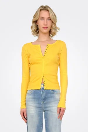 Rib Long Sleeve Snap Front Cardigan - Dandelion