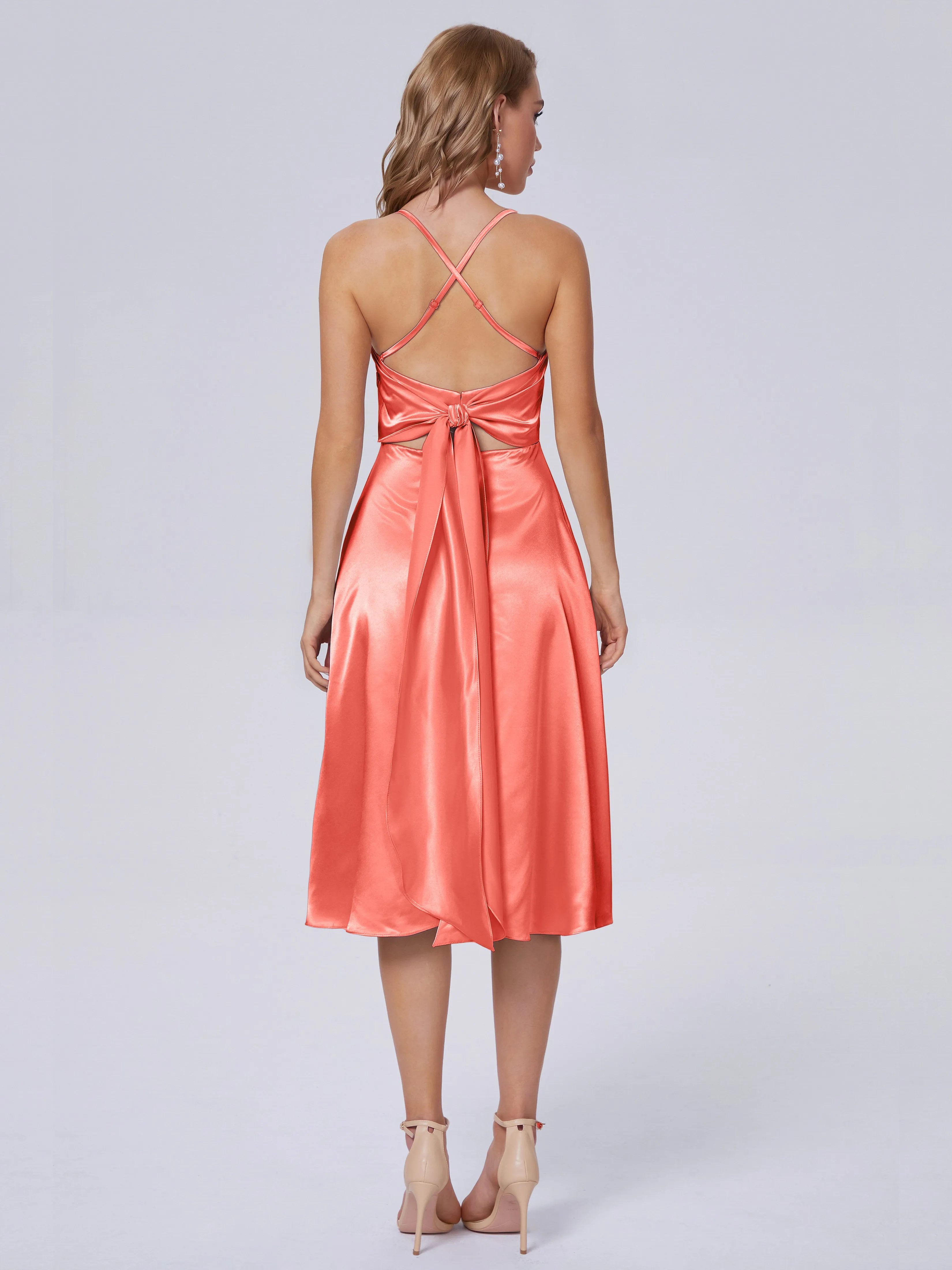 Rowan Knee-length Scoop Bowknot Soft Satin Bridesmaid Dresses