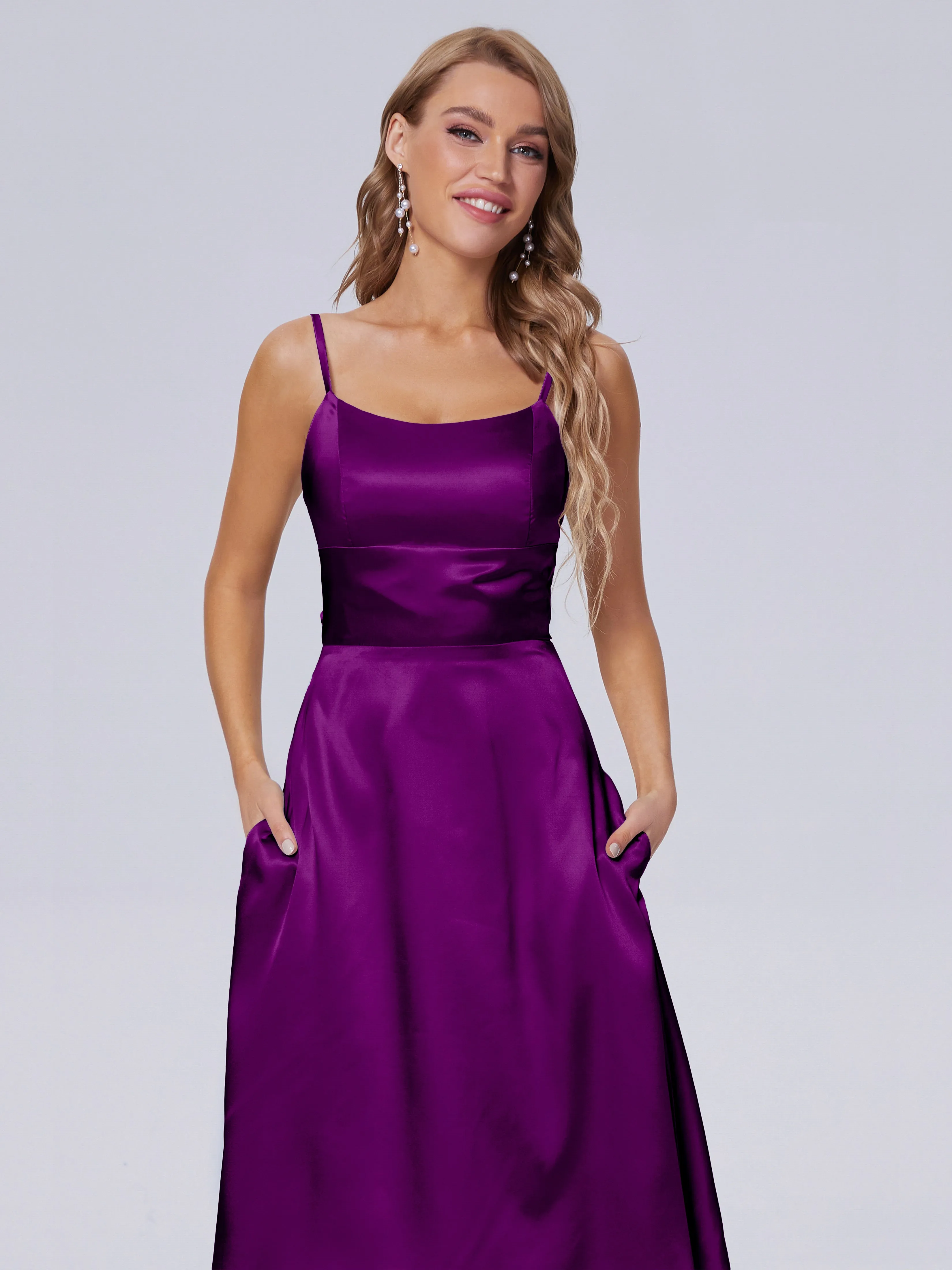 Rowan Knee-length Scoop Bowknot Soft Satin Bridesmaid Dresses