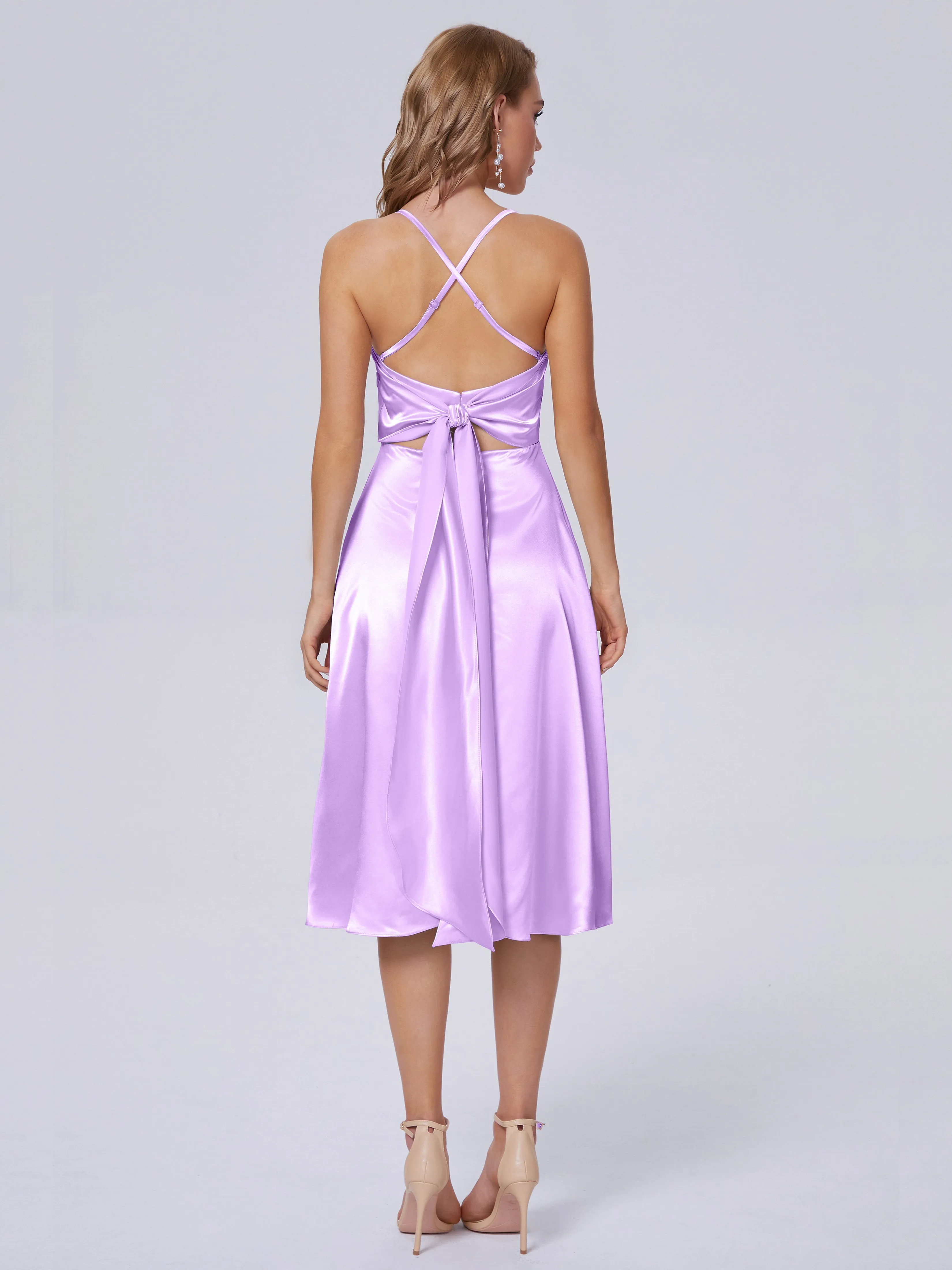 Rowan Knee-length Scoop Bowknot Soft Satin Bridesmaid Dresses