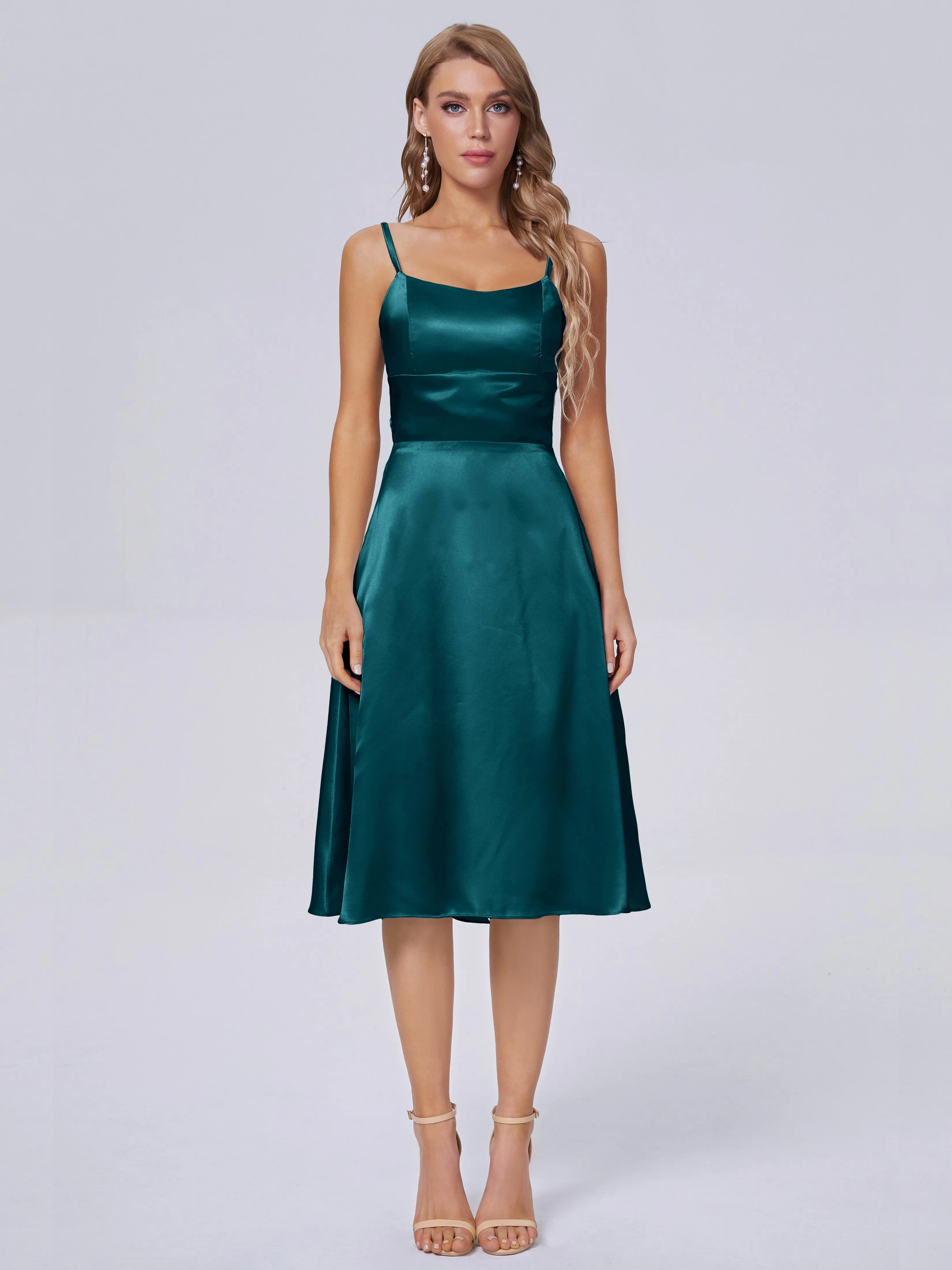 Rowan Knee-length Scoop Bowknot Soft Satin Bridesmaid Dresses