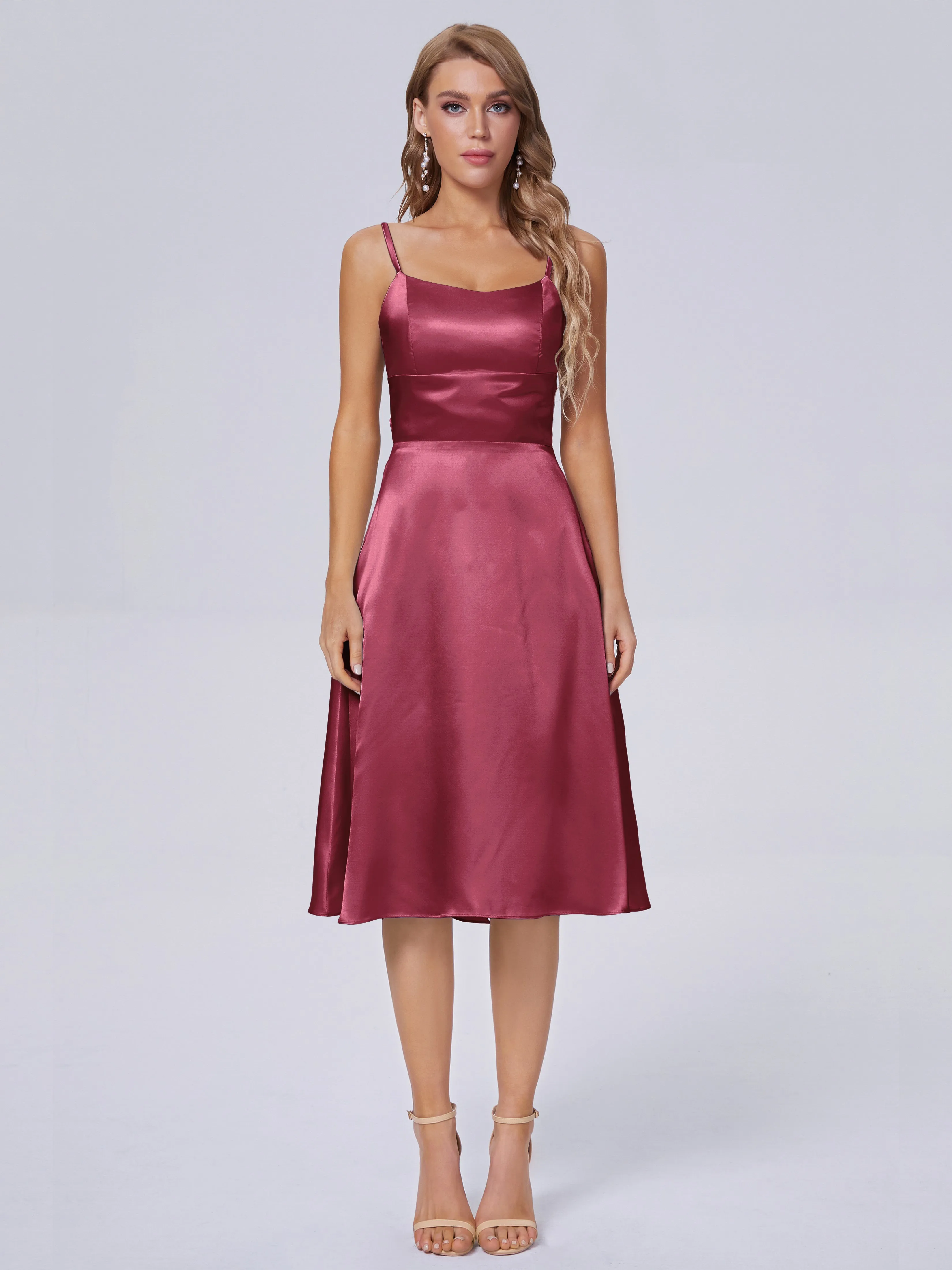 Rowan Knee-length Scoop Bowknot Soft Satin Bridesmaid Dresses