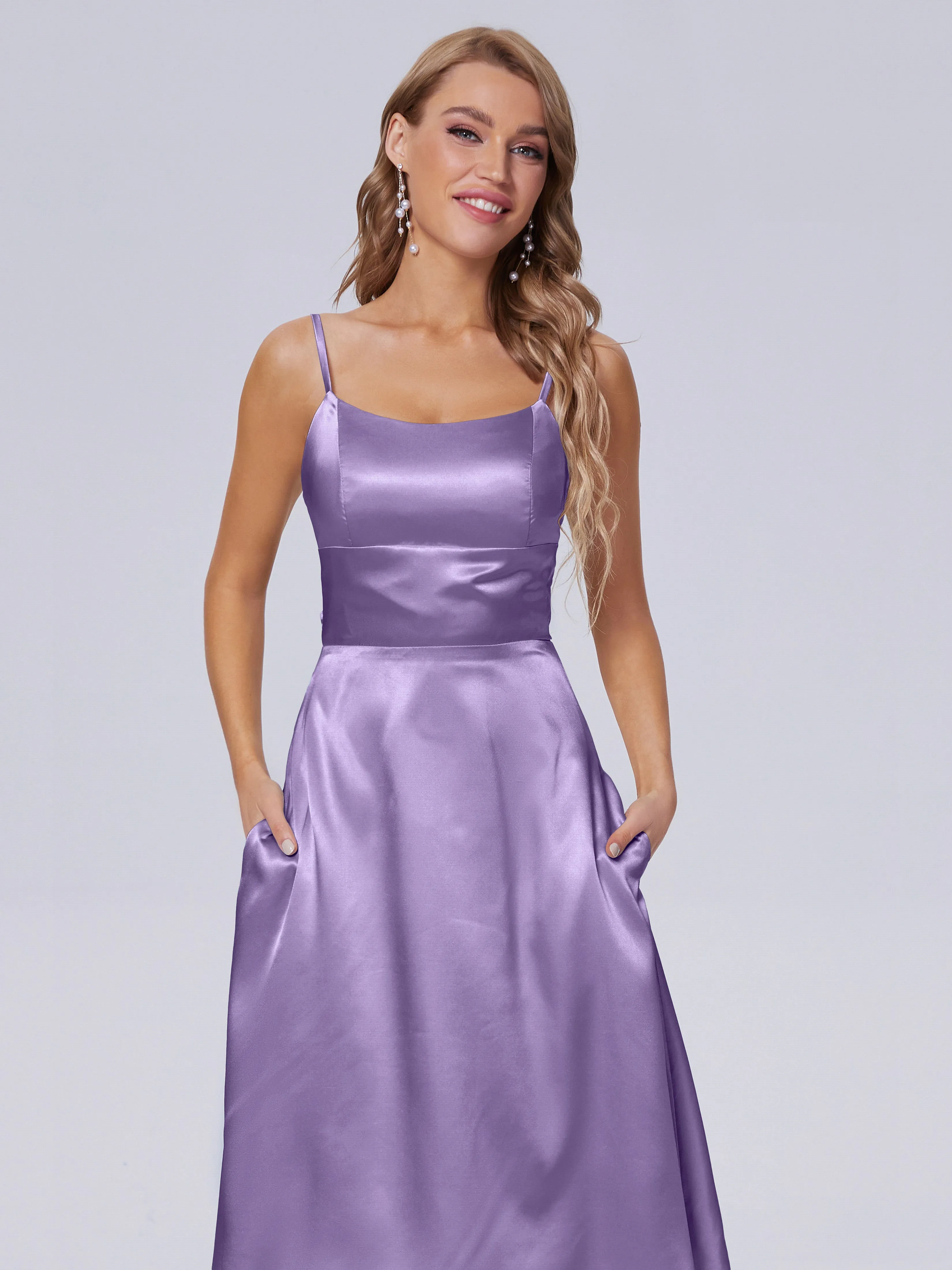 Rowan Knee-length Scoop Bowknot Soft Satin Bridesmaid Dresses