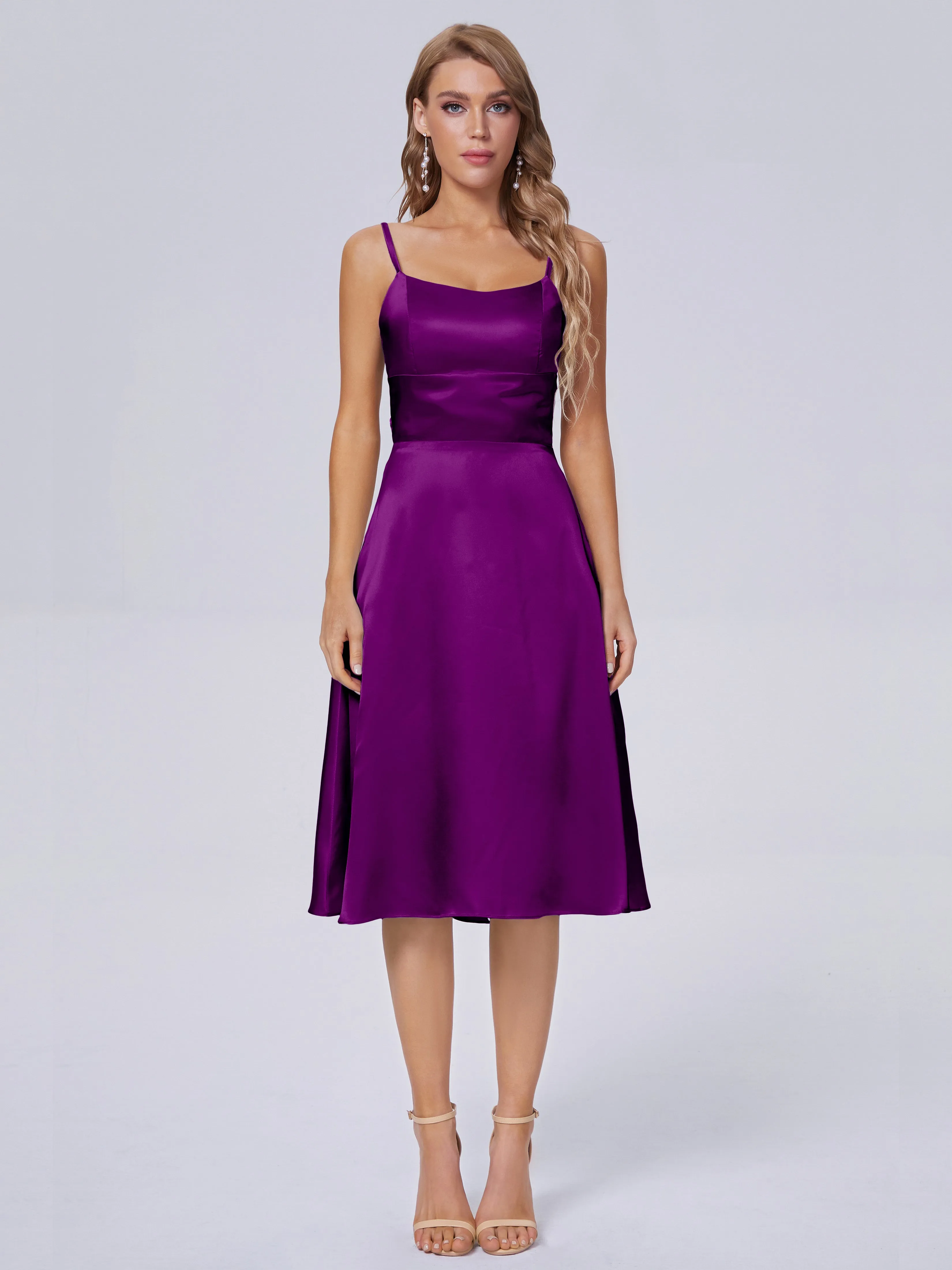 Rowan Knee-length Scoop Bowknot Soft Satin Bridesmaid Dresses