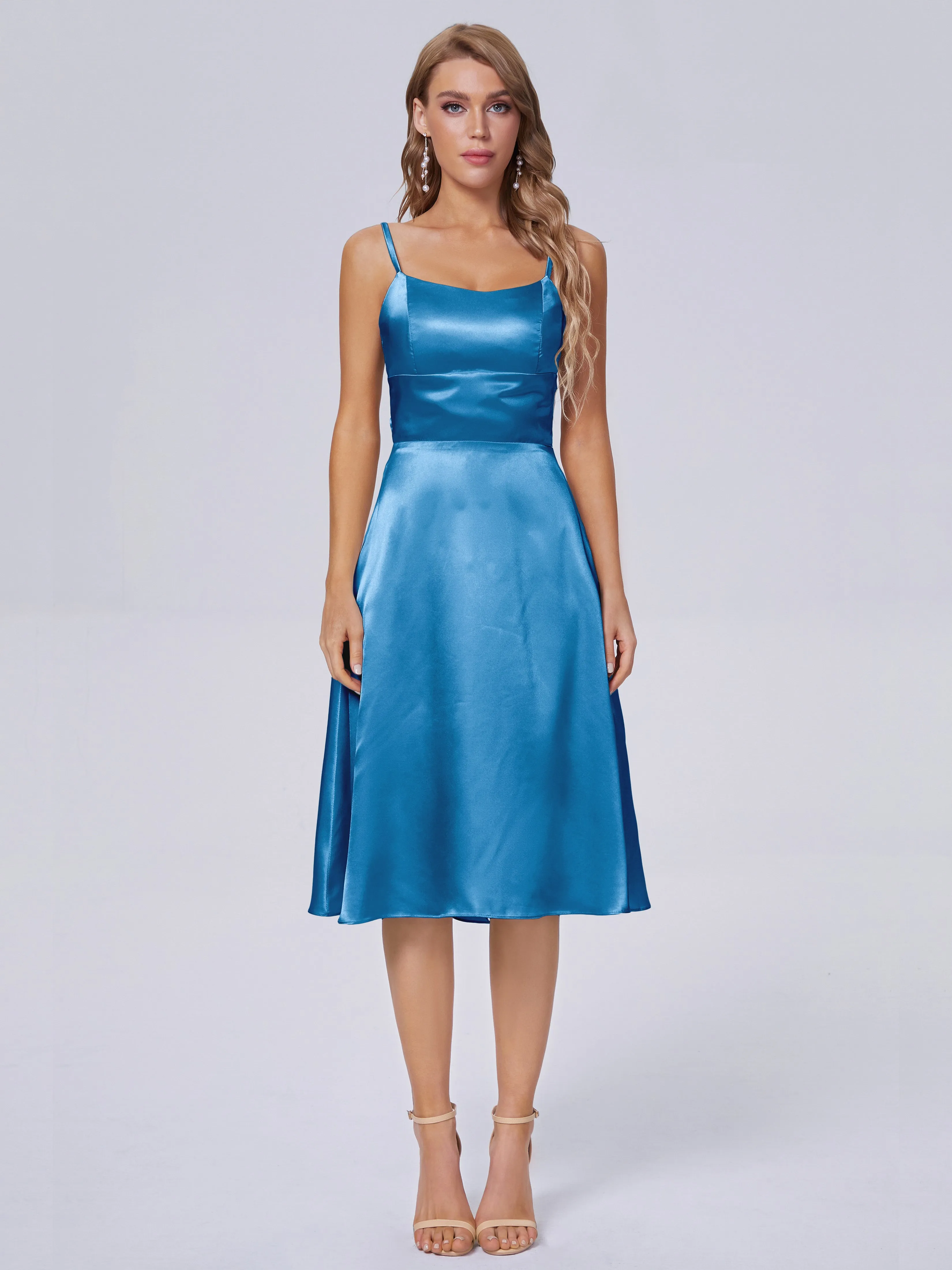 Rowan Knee-length Scoop Bowknot Soft Satin Bridesmaid Dresses