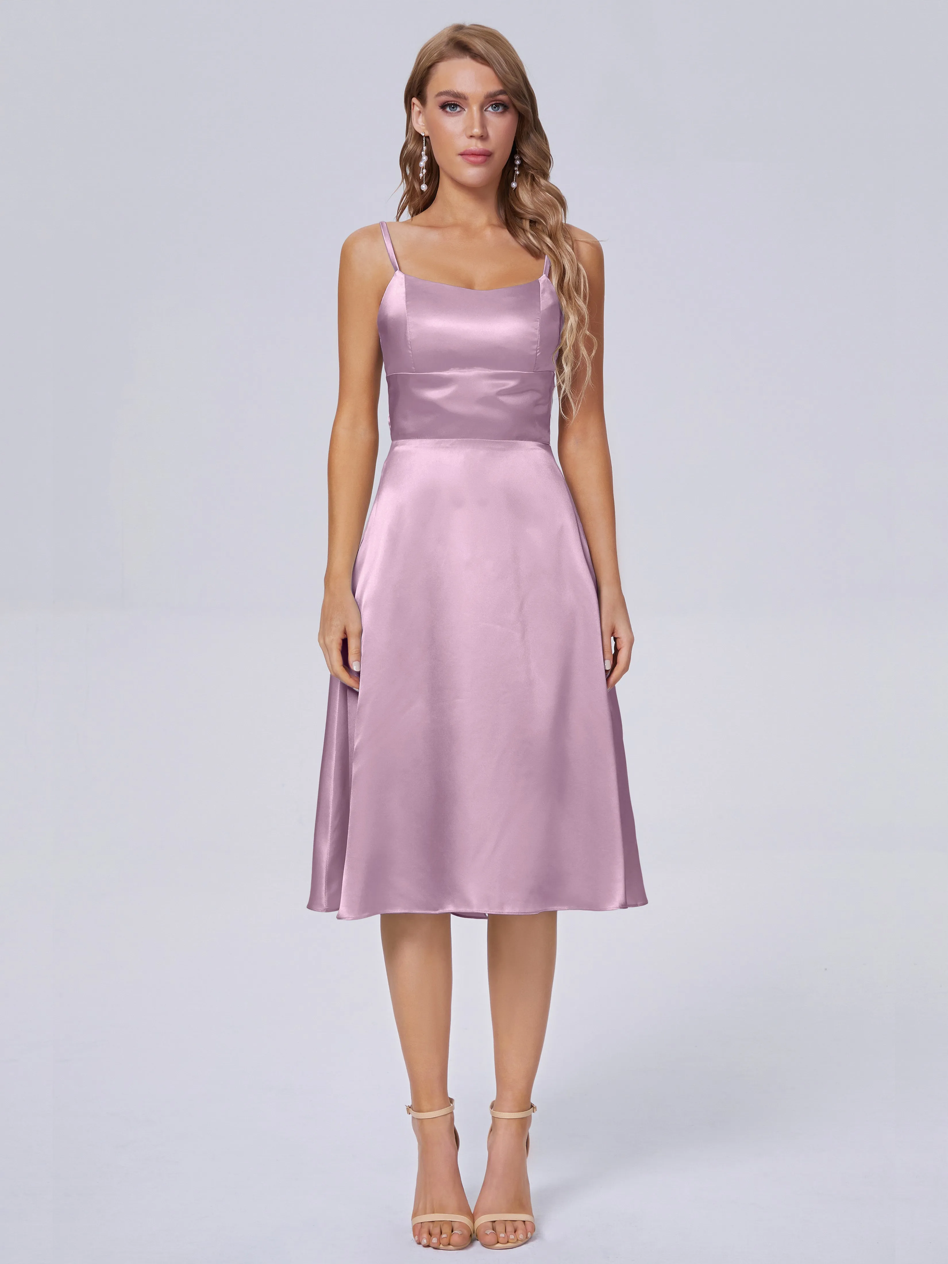 Rowan Knee-length Scoop Bowknot Soft Satin Bridesmaid Dresses